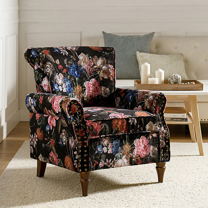 Artemisa Modern Floral Pattern Upholstered Armchair - Comfortable Living Room Accent Chair for Home Office & Lounge Decor