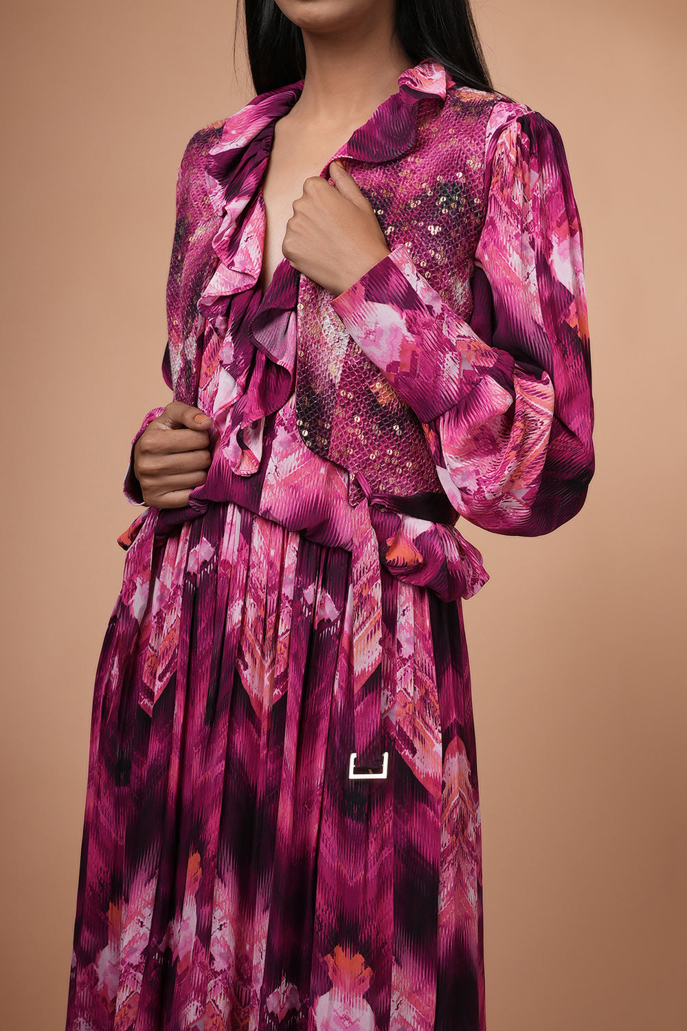 Trippy Magenta Tiered Dress for Women - Boho Chic Flowy Maxi Dress with Ruffles - Perfect for Festivals, Beach Vacations & Summer Outfits
