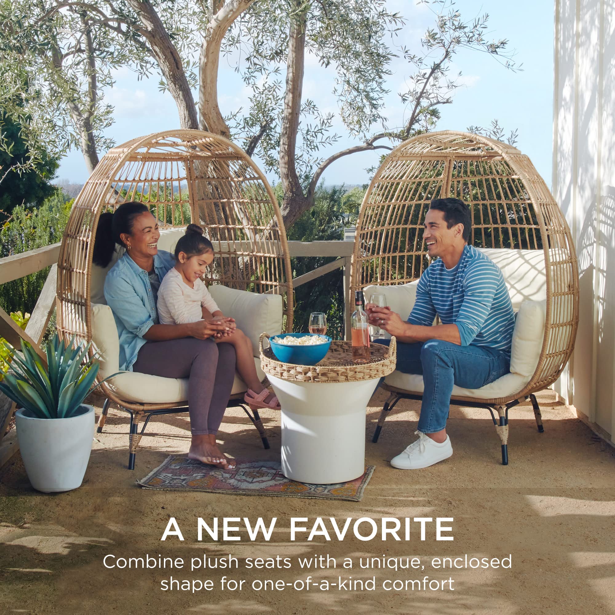 Best Choice Products Oversized Wicker Egg Chair - Indoor/Outdoor Hanging Lounger with 4 Cushions & Steel Frame (440lb Capacity, Ivory) - Perfect for Patio, Backyard, Living Room & Relaxation Spaces