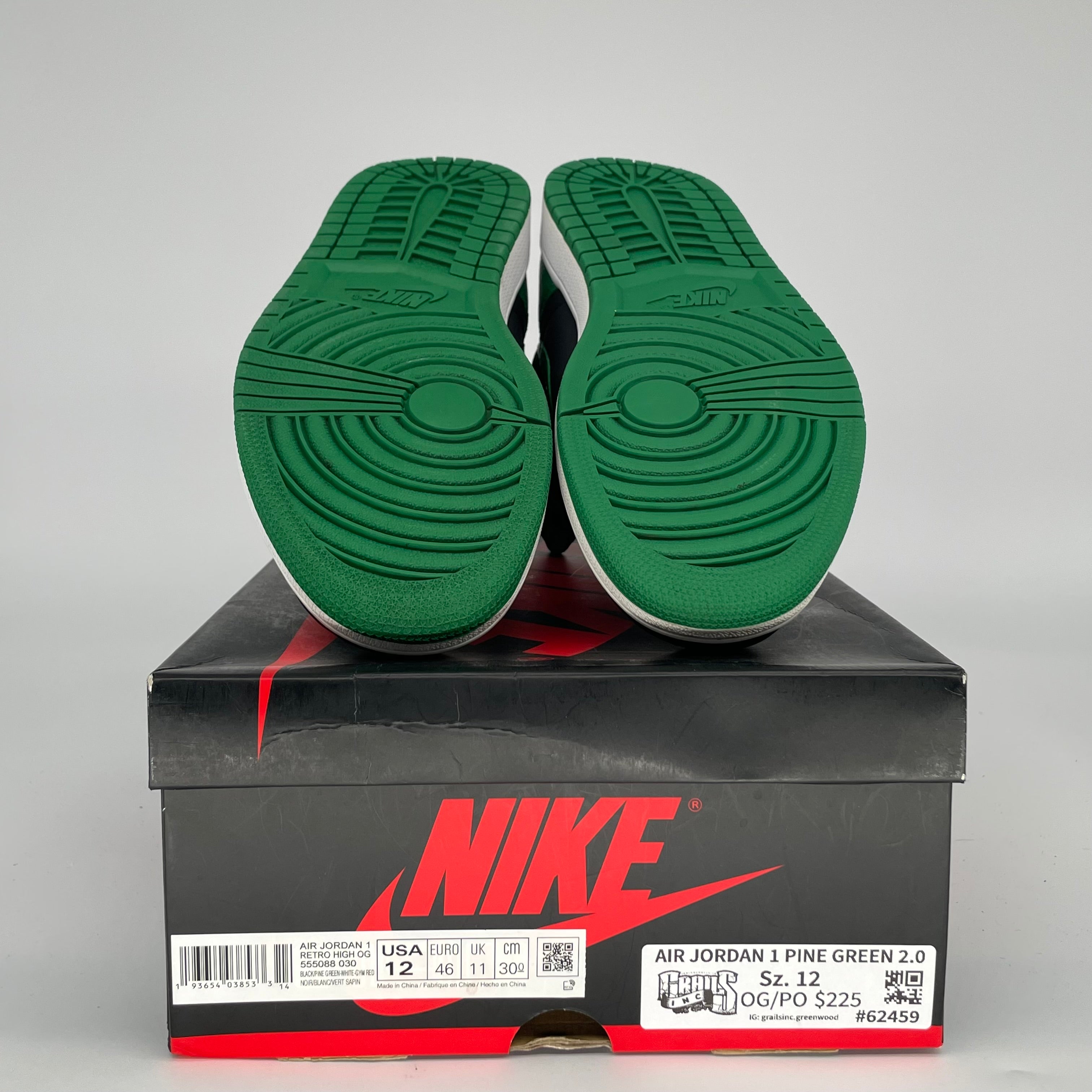 AIR JORDAN 1 PINE GREEN 2.0 Sneakers - Men's Size 12 (555088-030) - Retro High OG Basketball Shoes for Streetwear & Casual Style