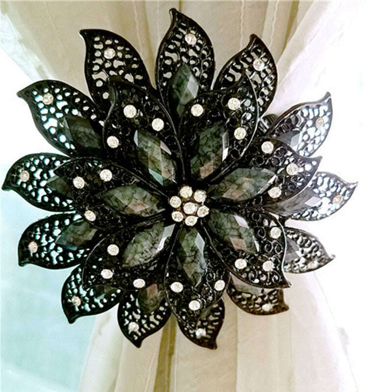 Pearl Simon Flower Shaped Rhinestone Magnetic Curtain Tiebacks - Elegant Window Drapery Holder for Living Room & Bedroom Decor