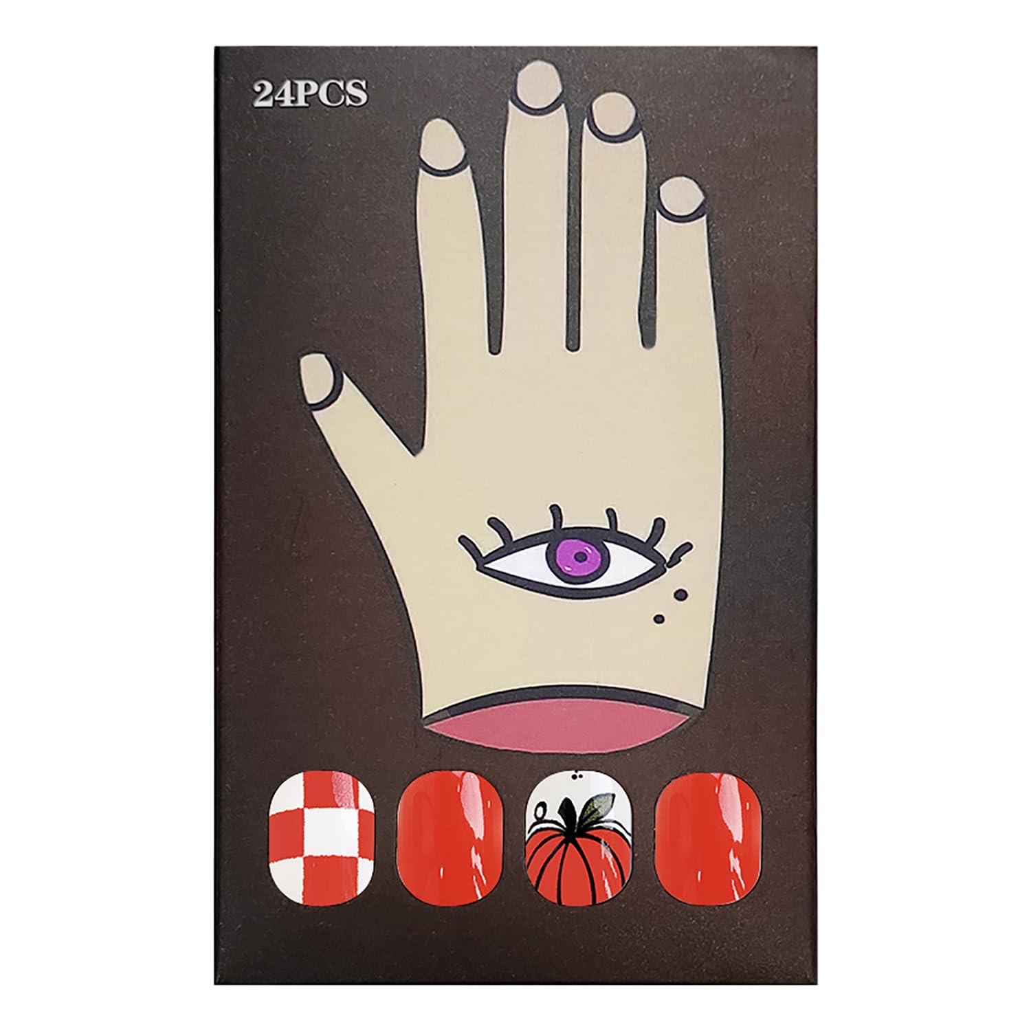24Pcs Halloween Press on Nails Short Square - Red & White Pumpkin Design Acrylic Fake Nails for Women | Glossy Full Cover Artificial Nails | Perfect for Halloween Parties, Cosplay & Daily Wear