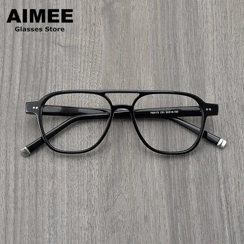 Aimee Unisex Full Rim Square Double Bridge Acetate Eyeglasses 8172 - Stylish & Durable Reading Glasses for Men & Women - Perfect for Office, Reading & Everyday Use