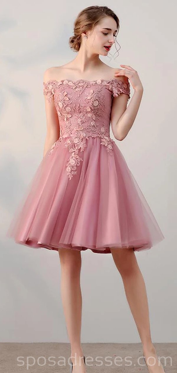 Elegant Off Shoulder Dusty Pink Homecoming Dress - Short Prom Dress for Women (Style CM742) | Perfect for Parties, Dances & Special Occasions