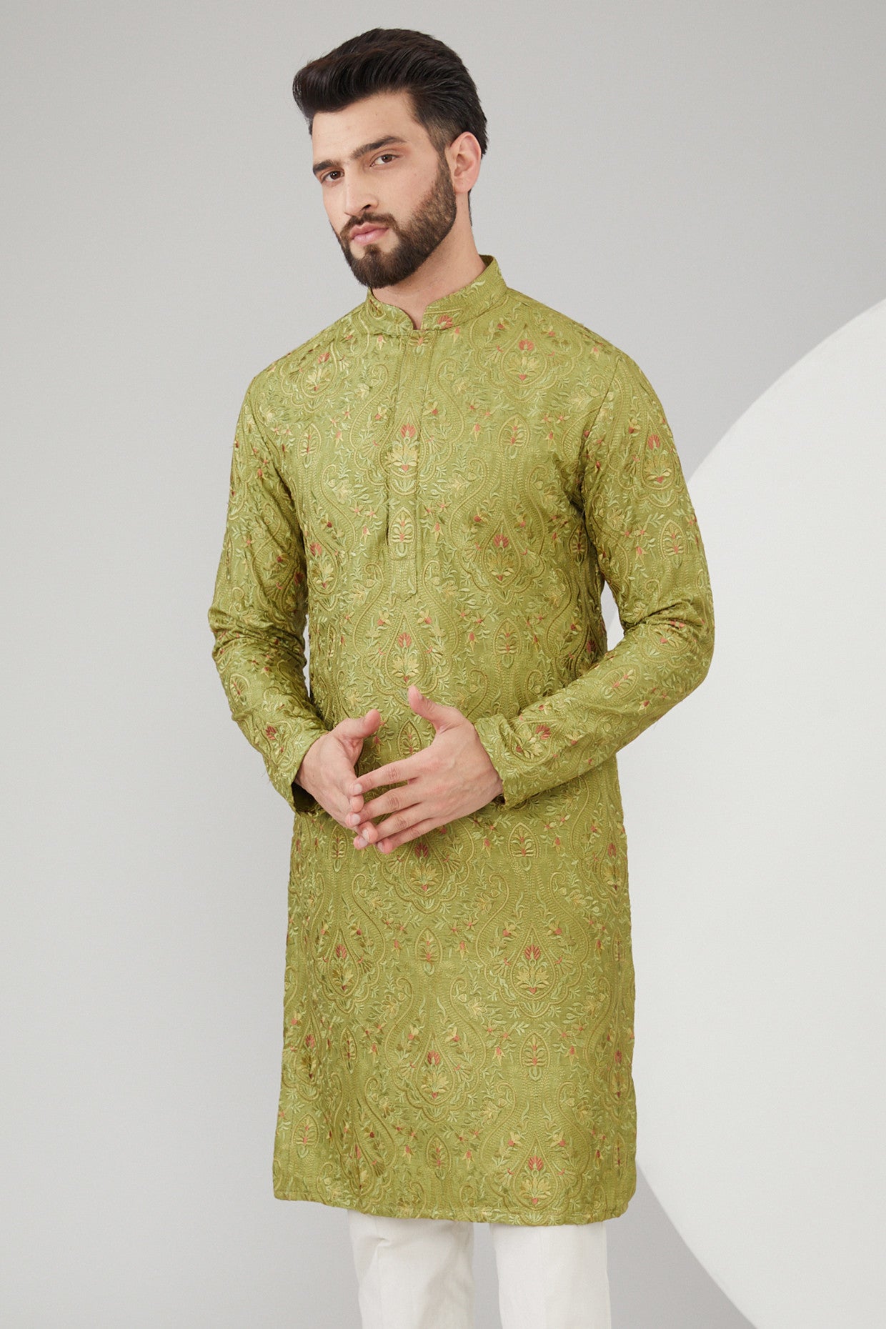 Exquisite Green Silk Kashmiri Embroidered Kurta for Women | Traditional Indian Mehendi Dress | Perfect for Weddings, Festivals & Special Occasions