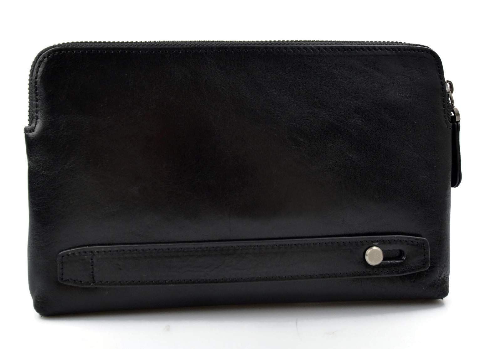 Stylish Black Leather Clutch Bag with Zipper - Premium Leather Zippered Pouch for Women - Perfect for Evening Parties, Weddings & Date Nights