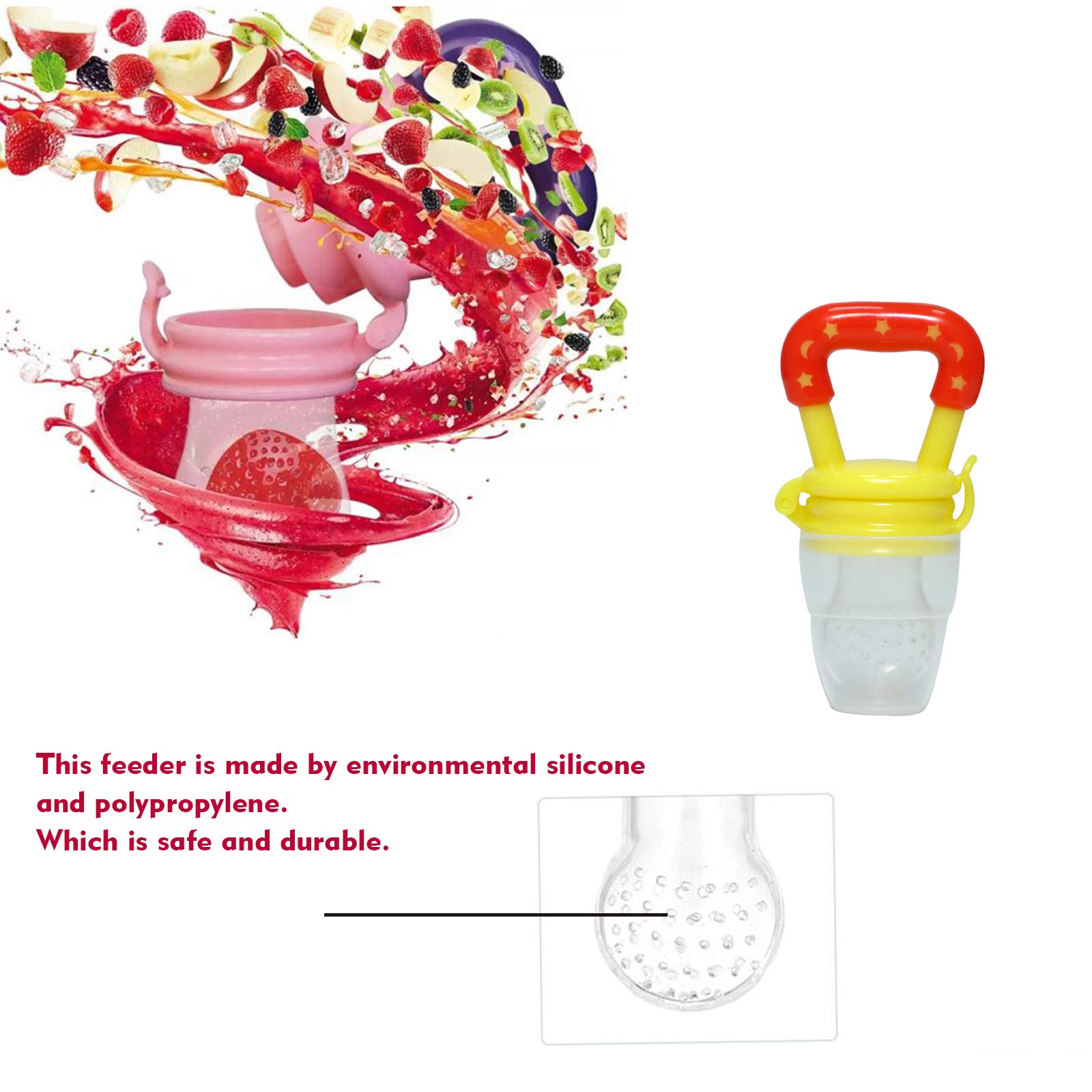Safe-O-Kid BPA-Free Baby Fruit & Food Feeder – Non-Toxic Silicone Teether for Fresh Fruits, Vegetables & Snacks – Ideal for Babies & Toddlers (6-24 Months) – Yellow – Perfect for Teething Relief & Healthy Snacking On-The-Go