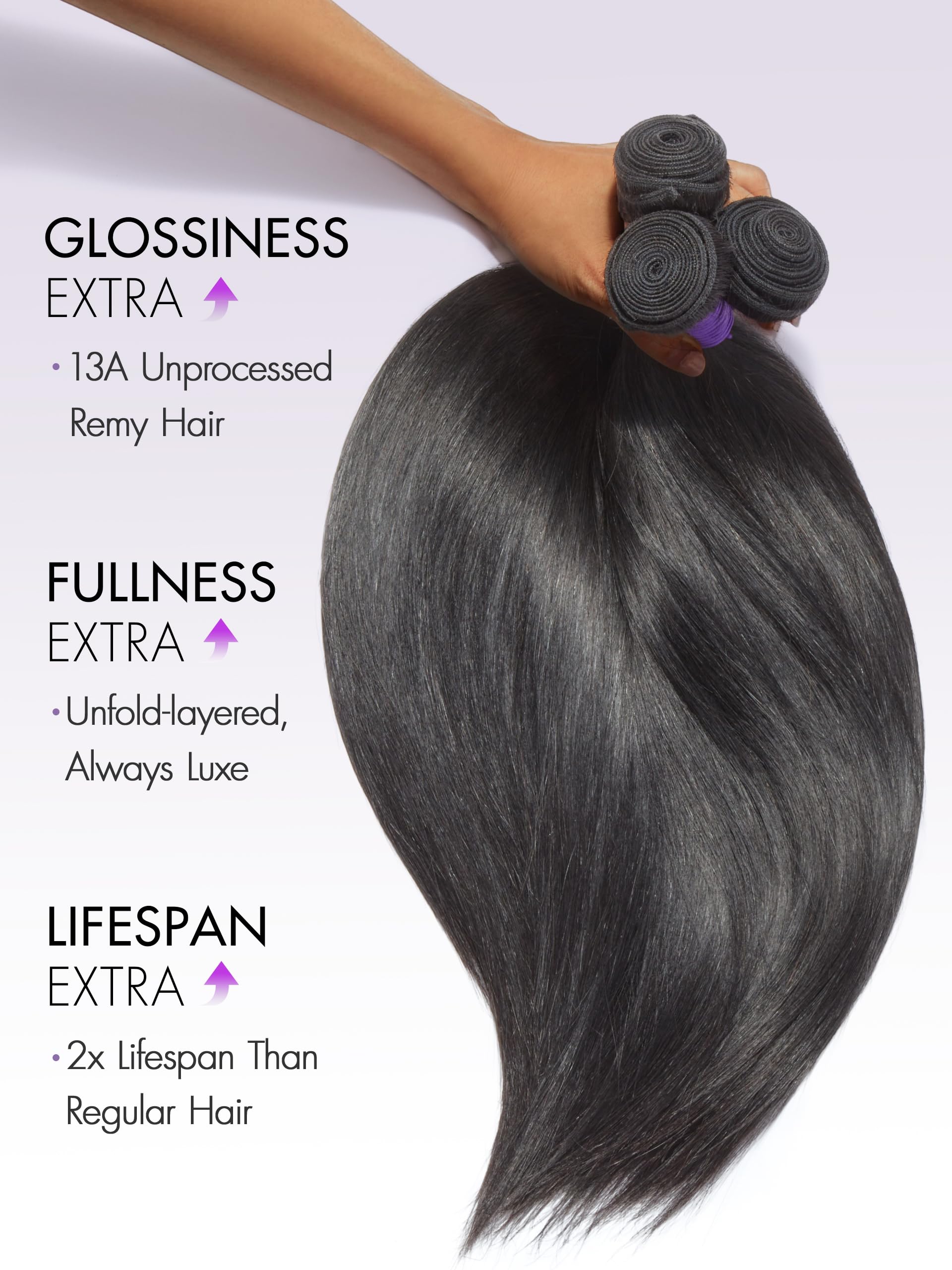 12A Straight Hair 3 Bundles - 100% Unprocessed Brazilian Virgin Human Hair Weave (18/20/22 Inch) for Natural Look & Styling - Perfect for Daily Wear, Parties & Special Occasions