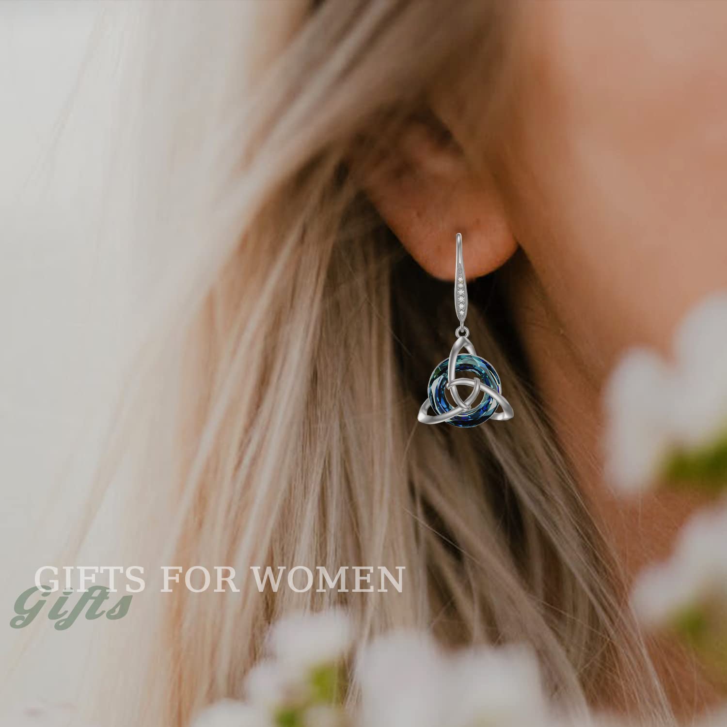 925 Sterling Silver Celtic Knot Drop Earrings for Women - Trinity Crystal Dangle Leverback Earrings | Irish Gifts, Fashion Jewelry for Party, Birthday, Wedding & Special Occasions