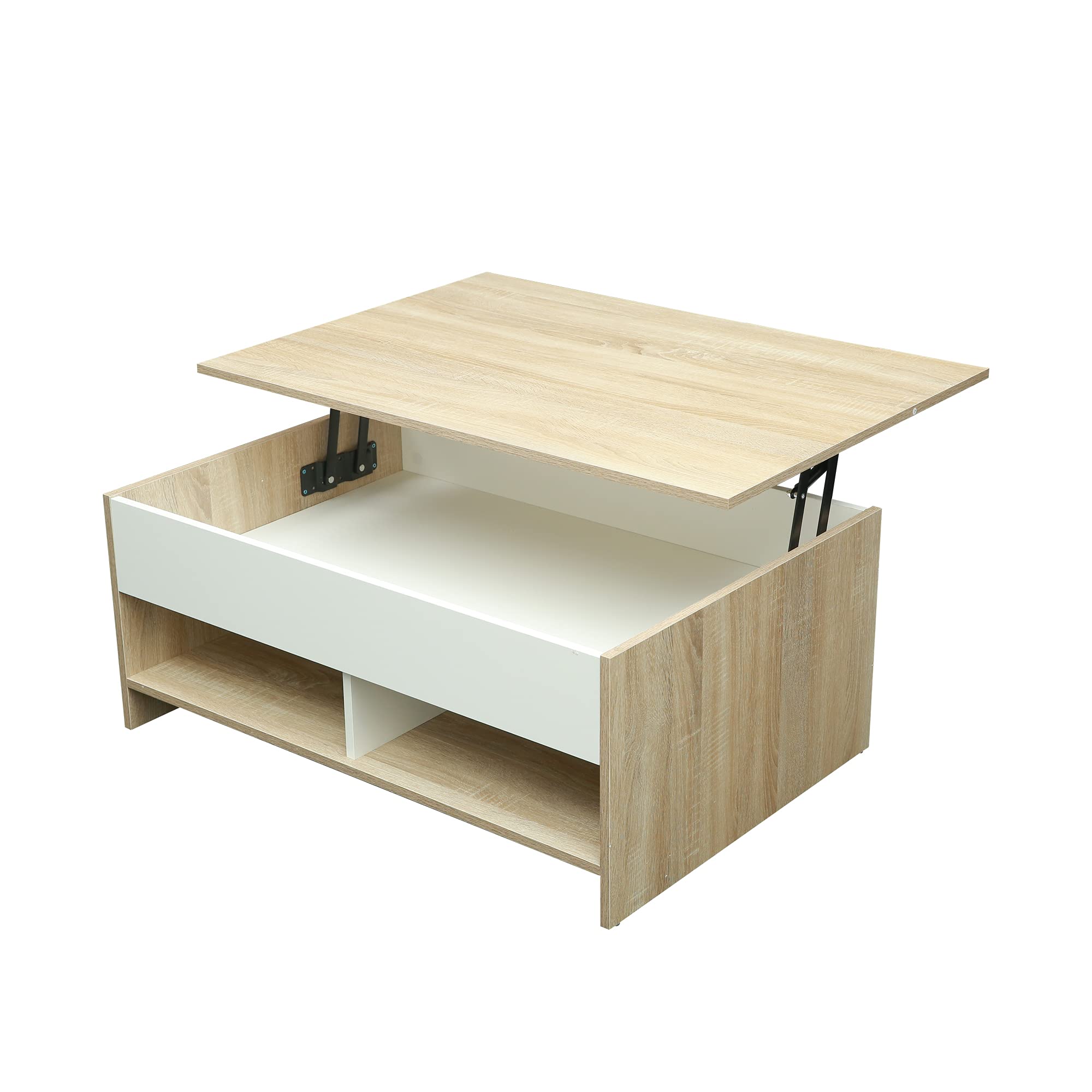 Lift Top Coffee Table with Hidden Storage & 2 Open Shelves - Modern Living Room, Reception Area & Office Furniture for Small Spaces
