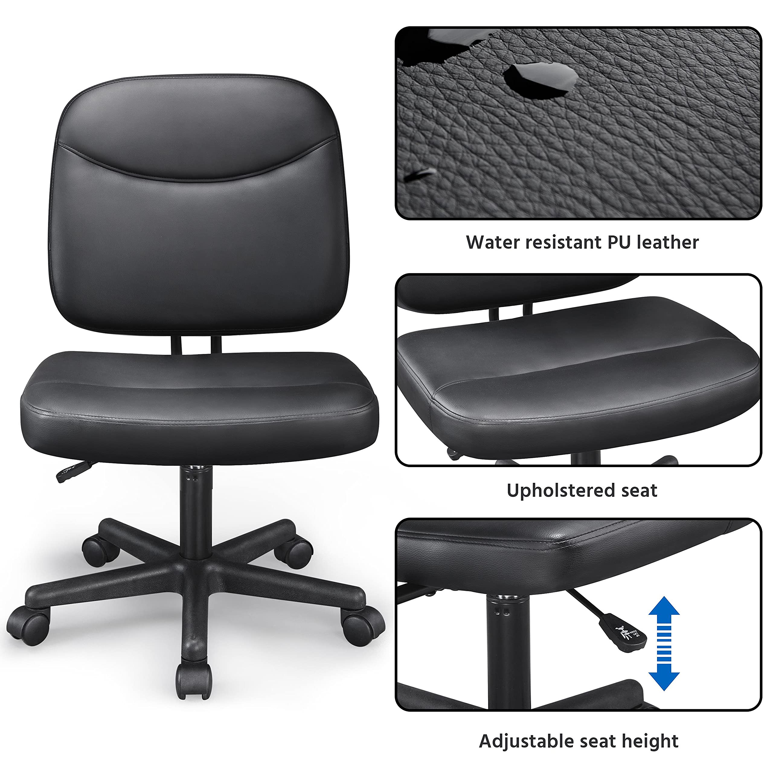 Topeakmart Adjustable Height Faux Leather Task Desk Chair - Armless Office Computer Chair for Home & Office, Black - Perfect for Workstations, Gaming & Study Desks