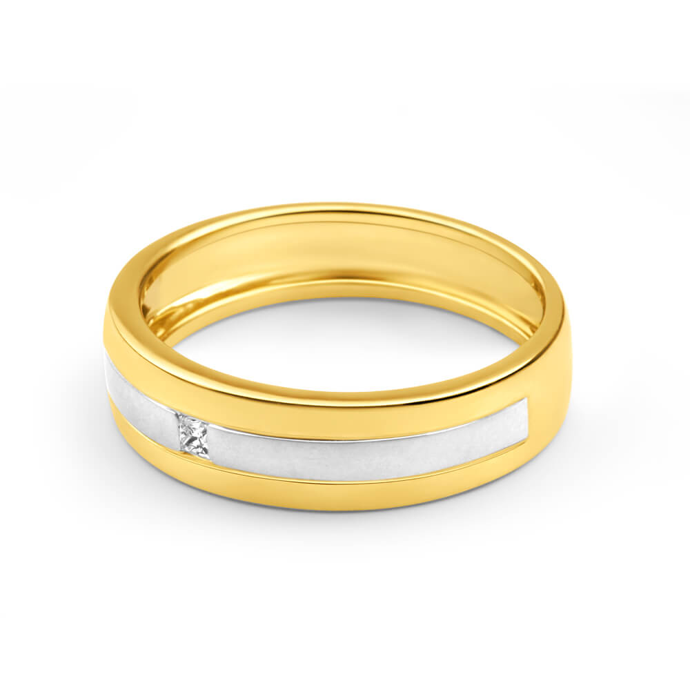 9ct Yellow Gold & White Gold Grooved Men's Diamond Ring - Elegant Wedding Band, Anniversary Gift for Him, Perfect for Special Occasions & Everyday Wear