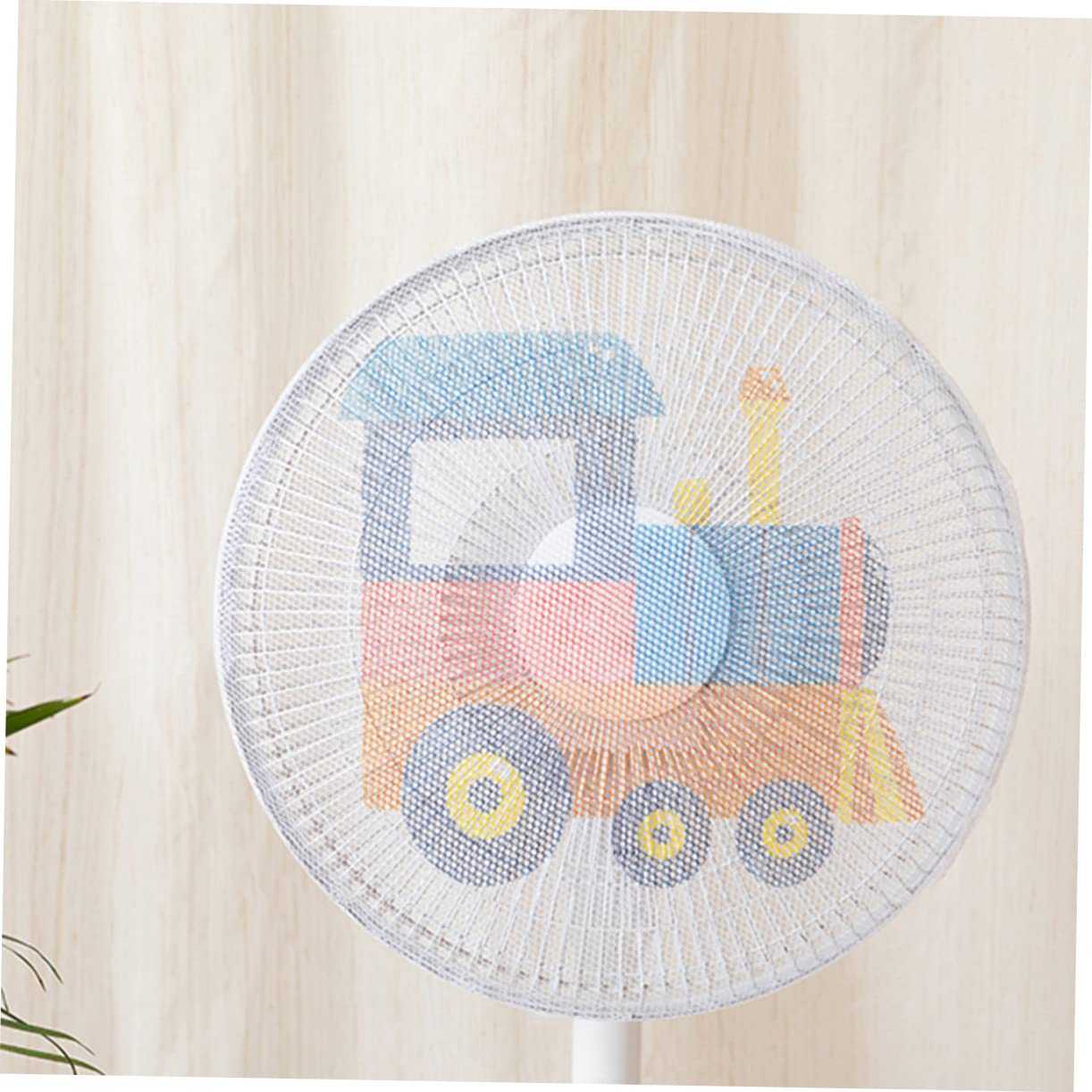 MOBUTOFU 16 Inch Child Safe Fan Cover - Anti-Pinch Hand Protection for Electric Fans, White with Train Pattern (400mm Diameter) - Perfect for Kids' Rooms, Nurseries, and Daycare Centers