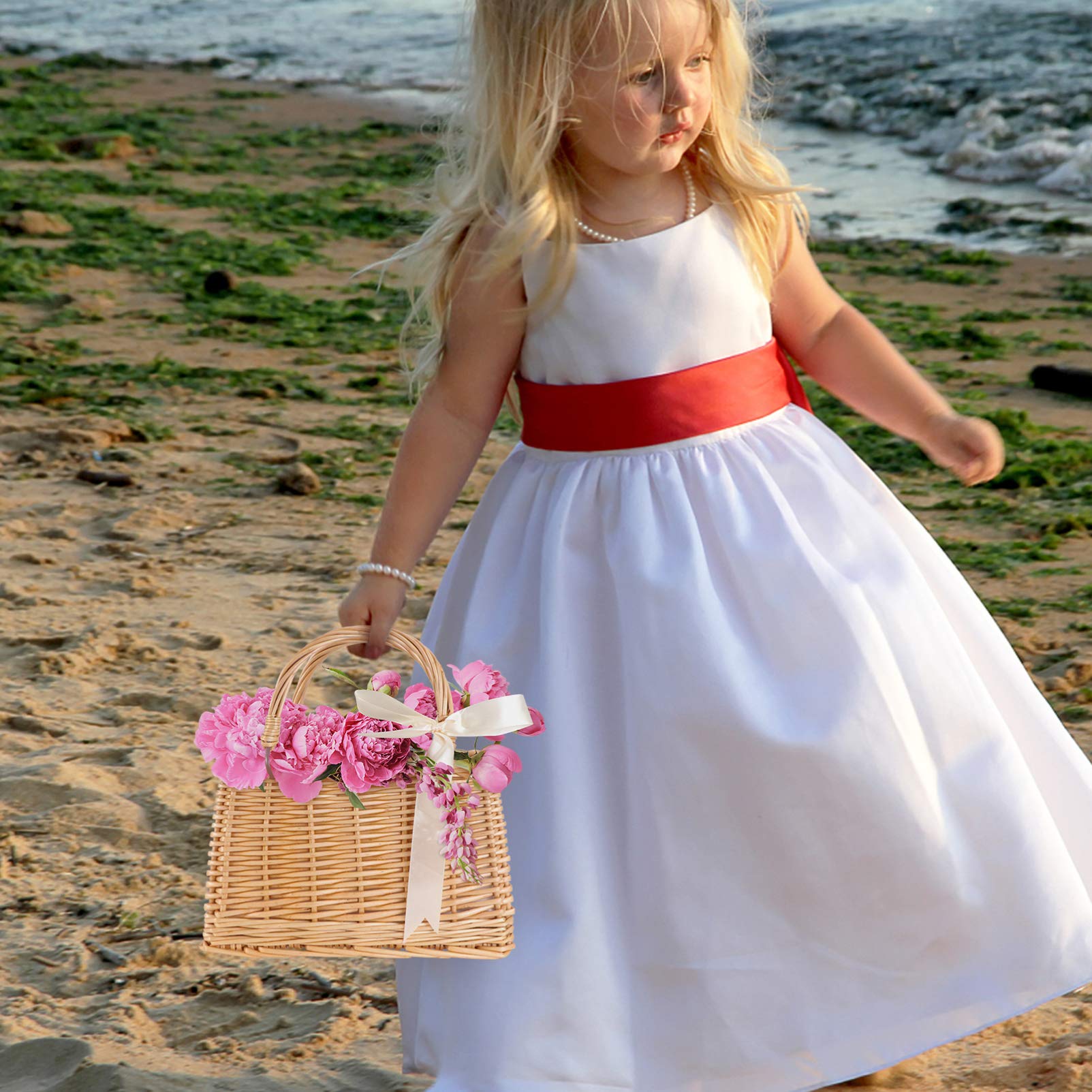 DOITOOL Rattan Woven Basket - Portable Flower Basket for Wedding, Easter, Home Decor, Egg Storage, Dried Flowers | Perfect for Wedding Flower Girl, Party Decor, and Rustic Home Organizing