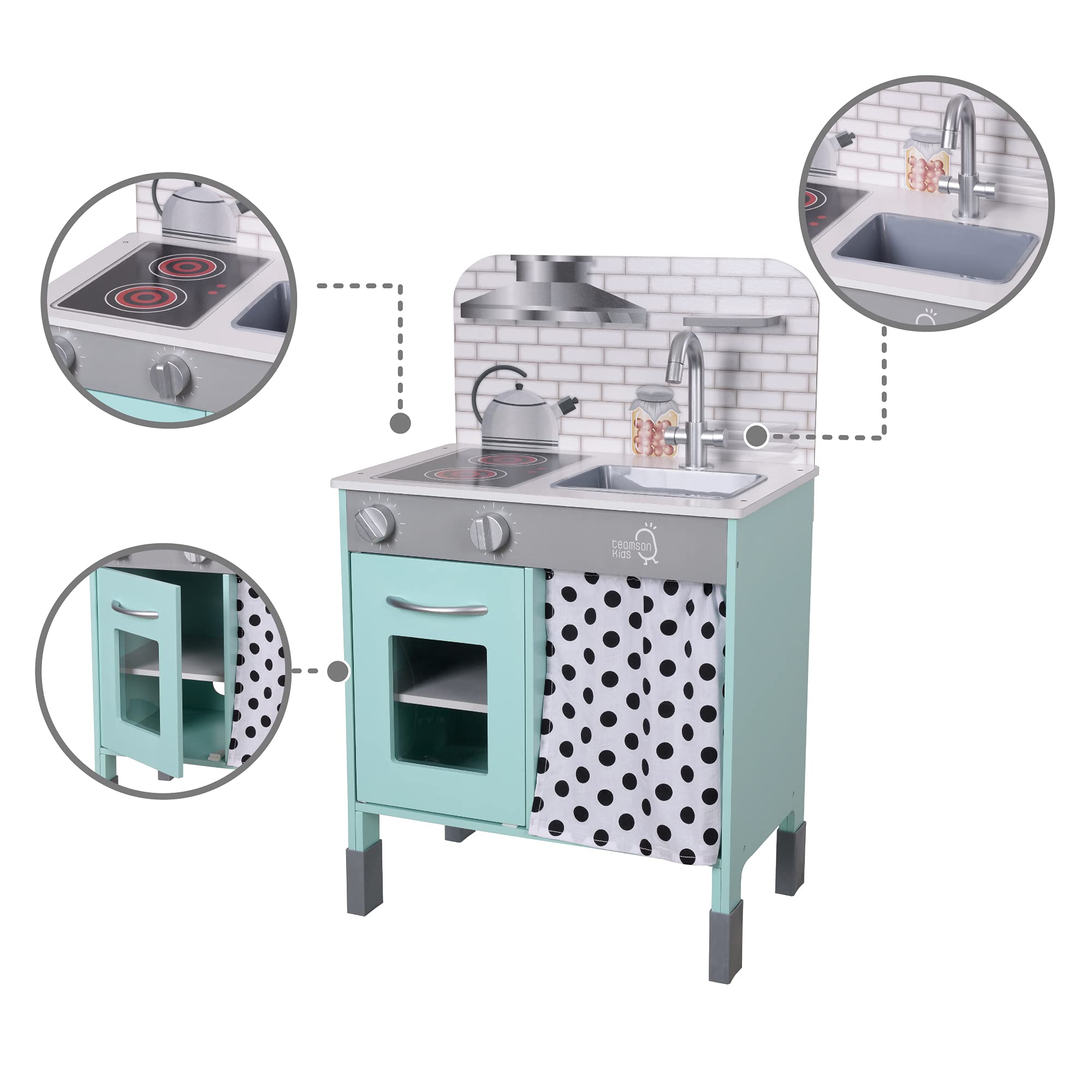 Teamson Kids Little Chef Philly Modern Play Kitchen Set - Mint Green Pretend Cooking Toy for Toddlers & Preschoolers - Perfect for Imaginative Play, Birthday Gifts & Daycare Learning Activities