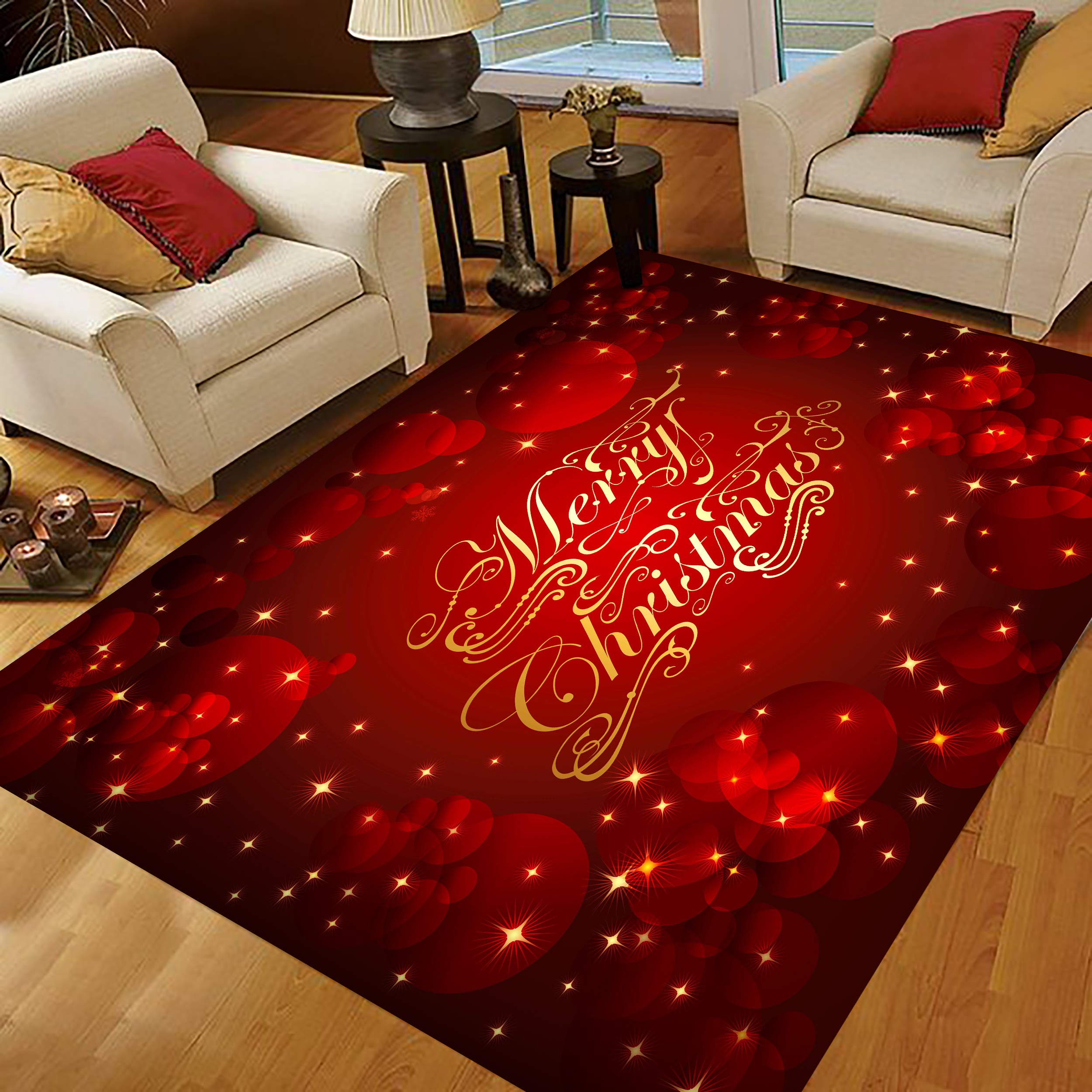 ALAZA Christmas Area Rugs 5x7 Feet - Holiday Themed Non-Slip Living Room & Bedroom Rug - Festive Home Decor for Xmas Parties, Gift Exchange & Family Gatherings