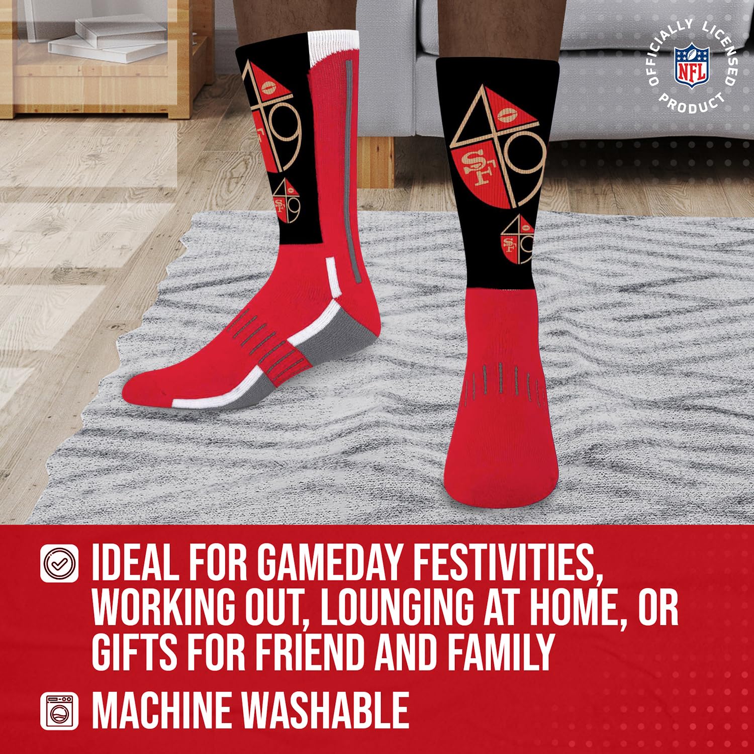 NFL Team Logo Adult Crew Socks for Men - Machine Washable, Warm & Cold Weather Comfort - Perfect for Game Day, Sports Events, and Casual Wear