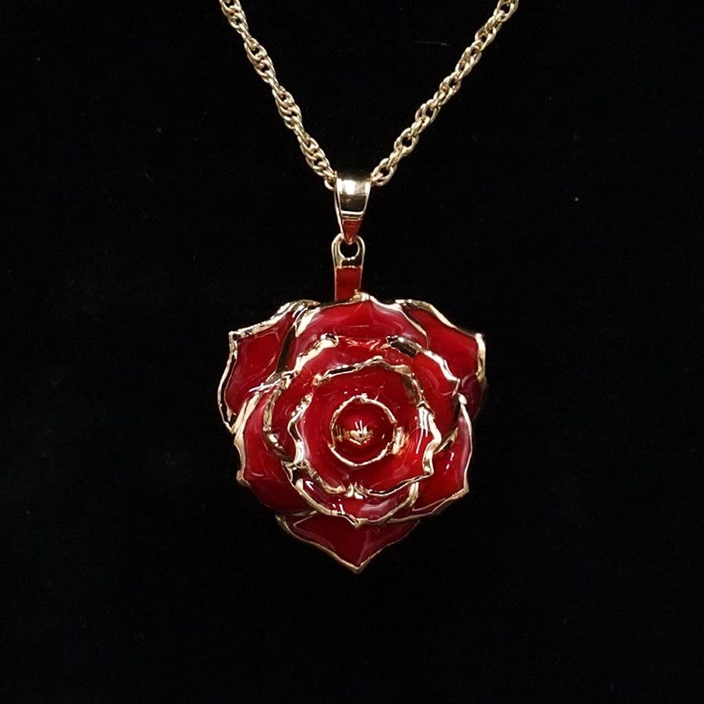 24K Gold Dipped Eternal Rose Necklace - Real Preserved Forever Rose Jewelry for Women, Anniversary Gift, Valentine's Day Present, Wedding Proposal Romantic Keepsake