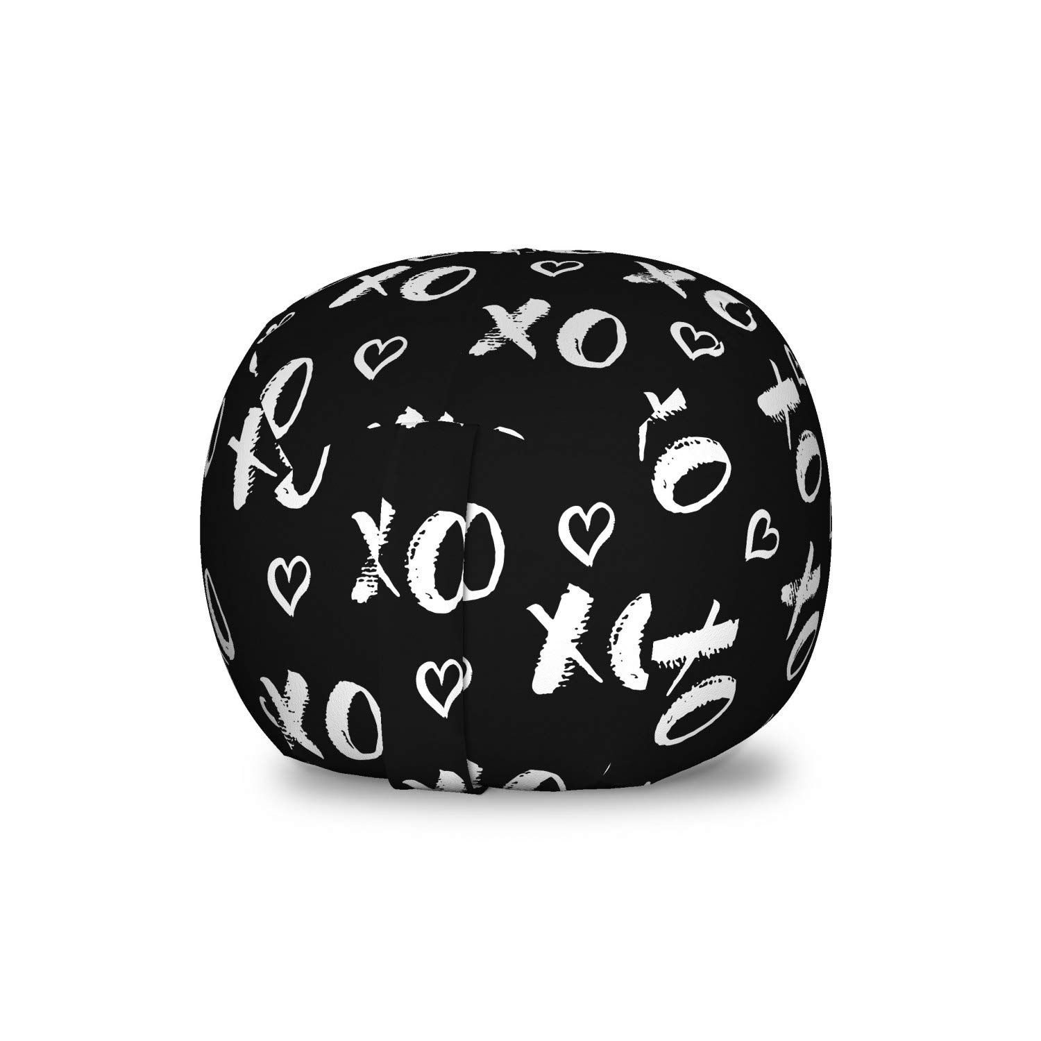 Ambesonne Abstract Toy Storage Bag Chair - Washable Stuffed Animal Organizer with XOXO Brush Stroke Lettering & Hearts, Small Size Black & White - Perfect for Kids' Room, Nursery & Playroom Organization