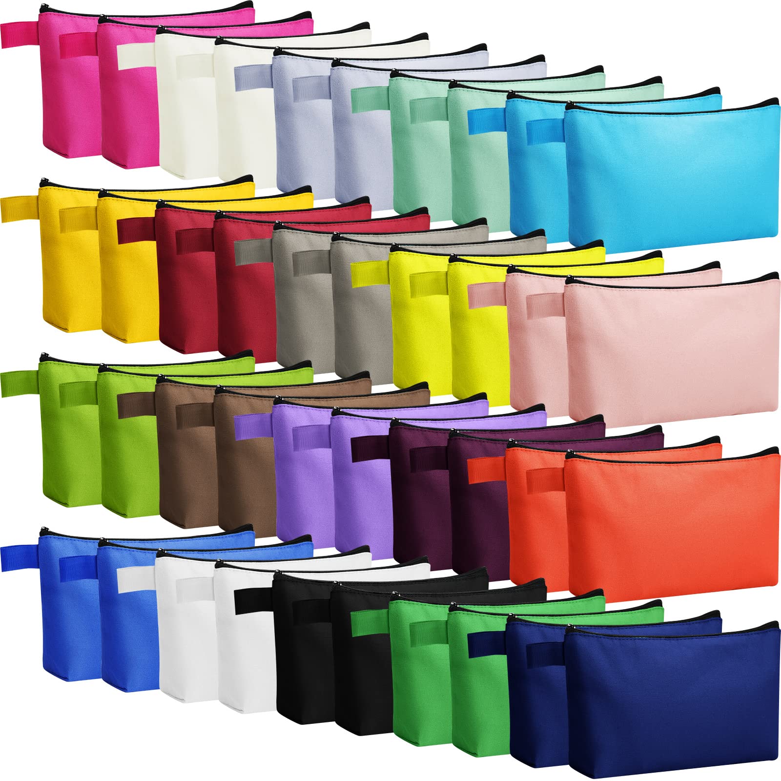 40 Pcs Canvas Cosmetic Makeup Bags Bulk - Portable Zippered Pencil Pouch & Travel Toiletry Organizer Set (9.8 x 5 x 2 Inch) - Multi-Colored Carrying Cases for School, Office, Christmas Gifts & Travel Essentials Storage