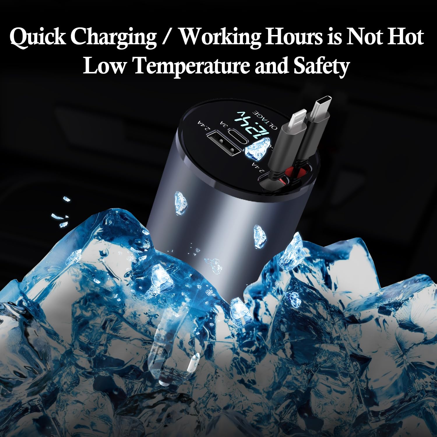 GOBGOD 4-in-1 Retractable Car Charger with USB-C & Fast Charging - Compatible with iPhone 15/14/13/12/11, iPad, Galaxy S23/S22/S10 - Perfect for Road Trips & Daily Commute (Round Design)