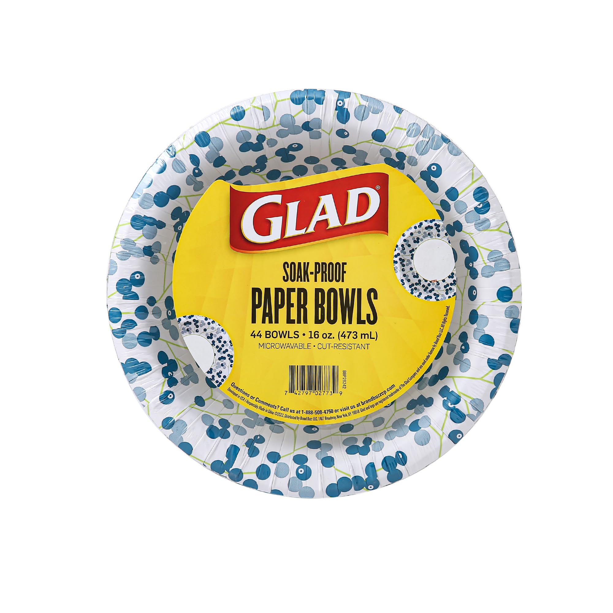 Glad Everyday Disposable Paper Bowls - 16oz (44 Count) | Berry Design, Microwave Safe, Leak & Cut Resistant | Perfect for Parties, Picnics, BBQs & Everyday Meals