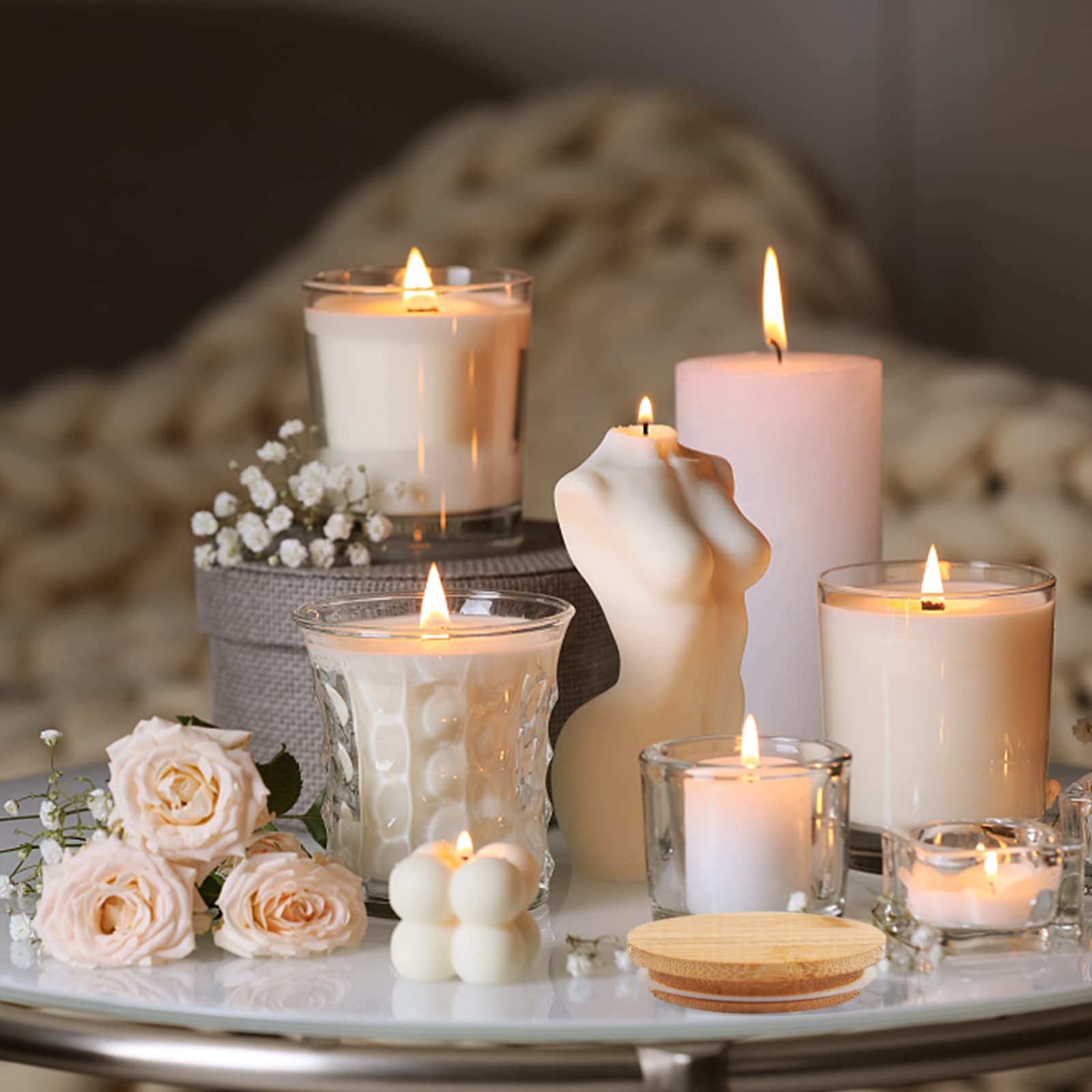 SUPMIND 12 Pack 10oz Clear Glass Candle Jars with Bamboo Lids - Empty Candle Containers for DIY Candle Making, Includes Sticky Labels - Dishwasher Safe - Perfect for Home Decor, Wedding Favors & Gift Packaging