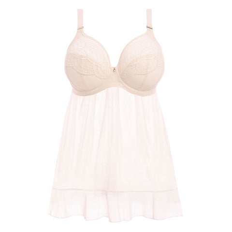 Elomi Priya UW Babydoll Vanilla - Plus Size Lingerie for Women, Comfortable Underwire Bra & Garter Belt Set - Perfect for Valentine's Day, Bridal, or Special Occasions