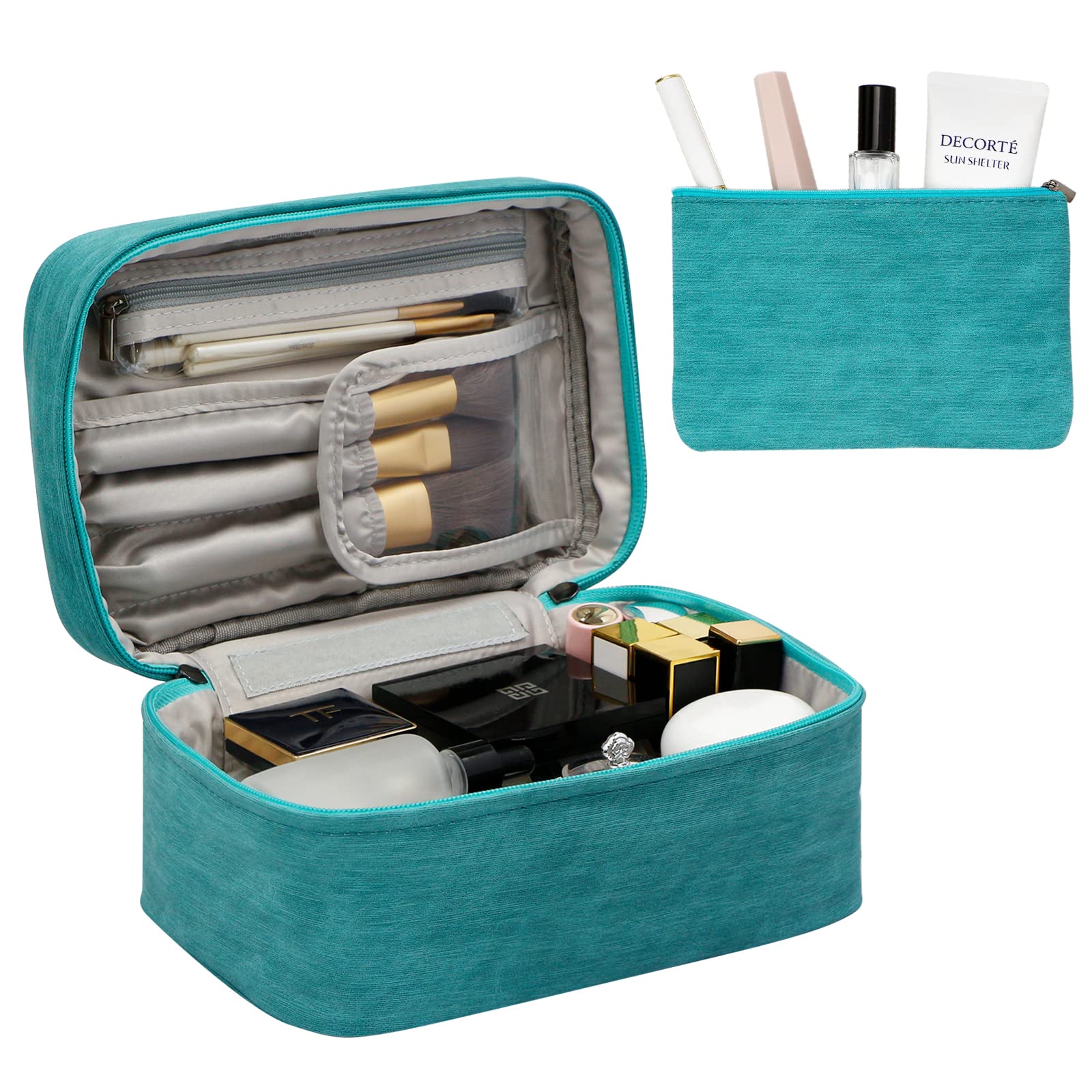 Waterproof Makeup Bag for Women & Girls - Travel Cosmetic Organizer with Multiple Pockets, Green | Perfect for Travel, Gym, and Daily Makeup Storage