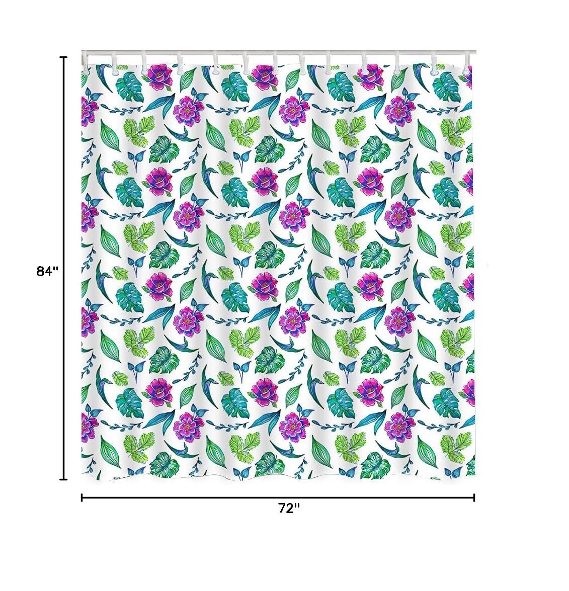 WONDERTIFY Tropical Monstera Leaf Shower Curtain - Waterproof 72x84 Inch Bathroom Decor with Stylized Anemone Flowers - Perfect for Spa-Like Showers & Boho Home Decor