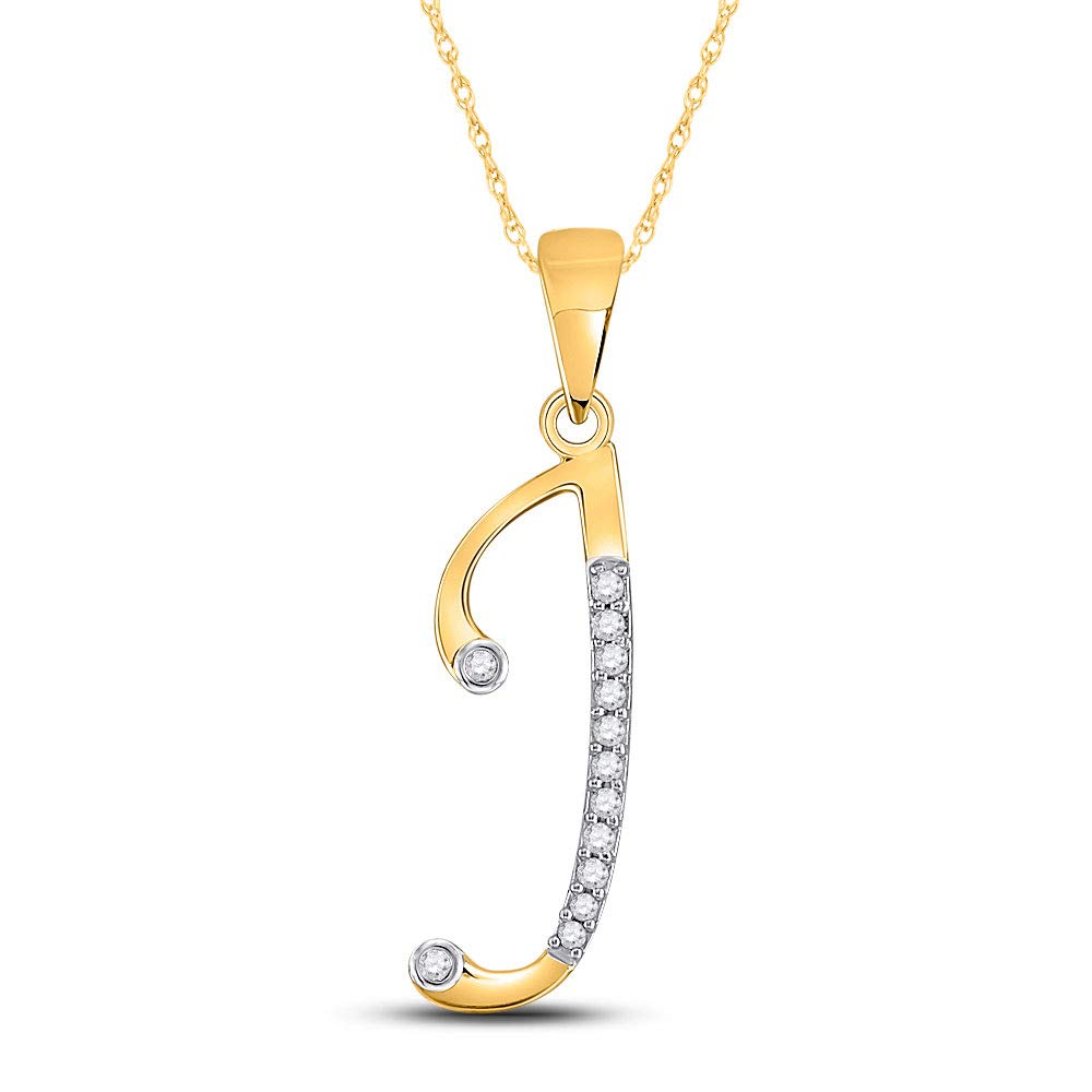 10K Yellow Gold Diamond J Initial Pendant Necklace - 1/10 CTW (.09 CTW) - Elegant Letter Charm Jewelry for Women, Perfect for Gifts, Anniversaries, and Everyday Wear