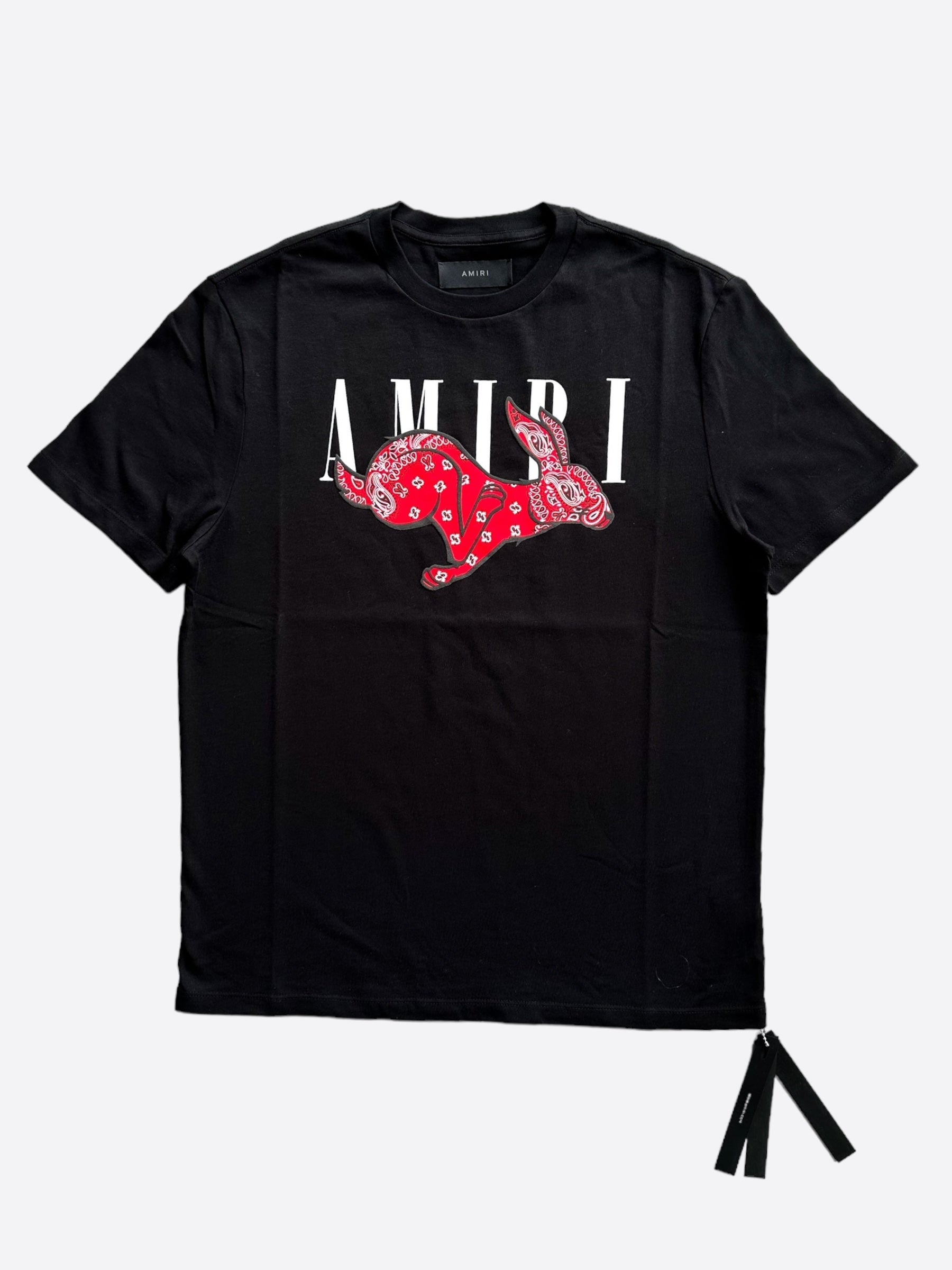 Amiri Black & Red Bandana Rabbit Graphic T-Shirt for Men - Stylish Streetwear Tee for Casual Outfits & Music Festivals