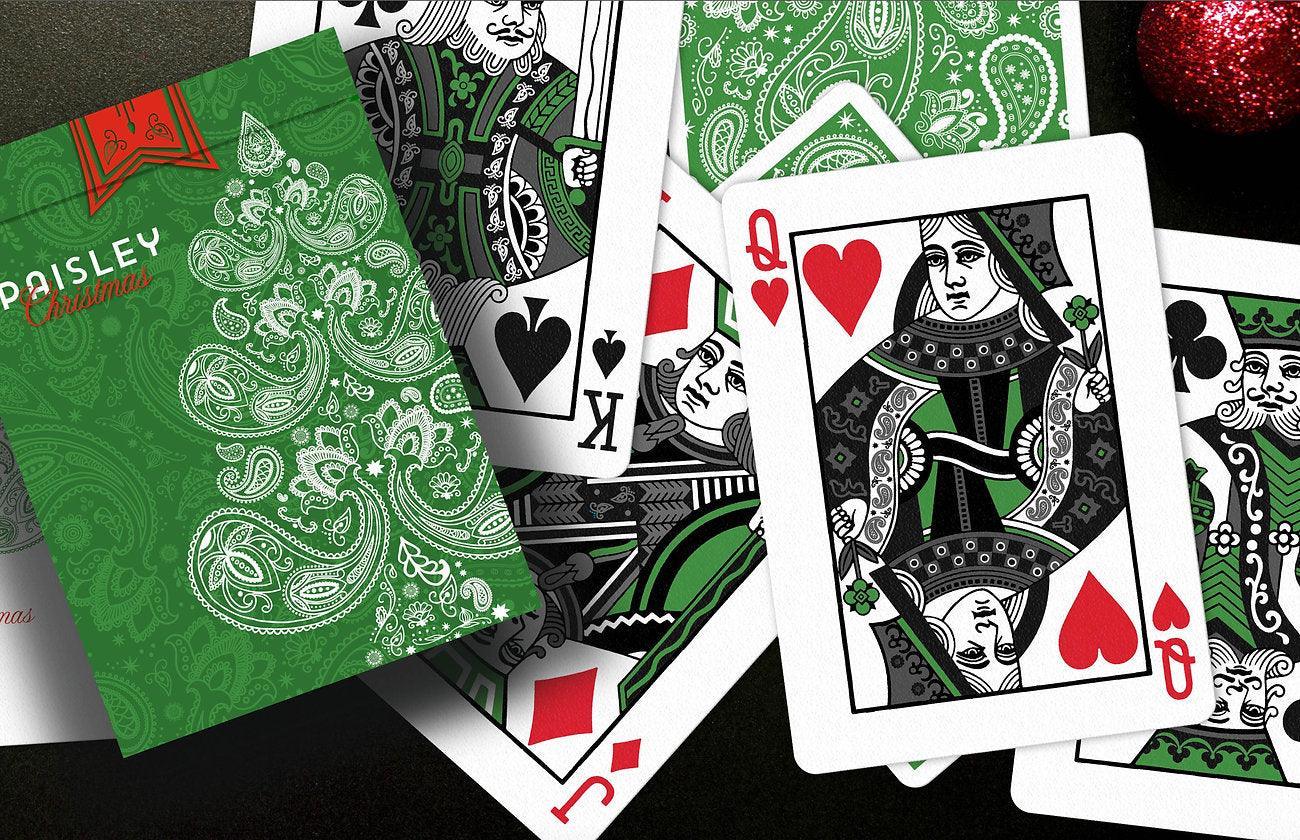 Festive Christmas Playing Cards - Elegant Paisley Metallic Green Deck for Holiday Parties, Family Game Nights & Gift Giving