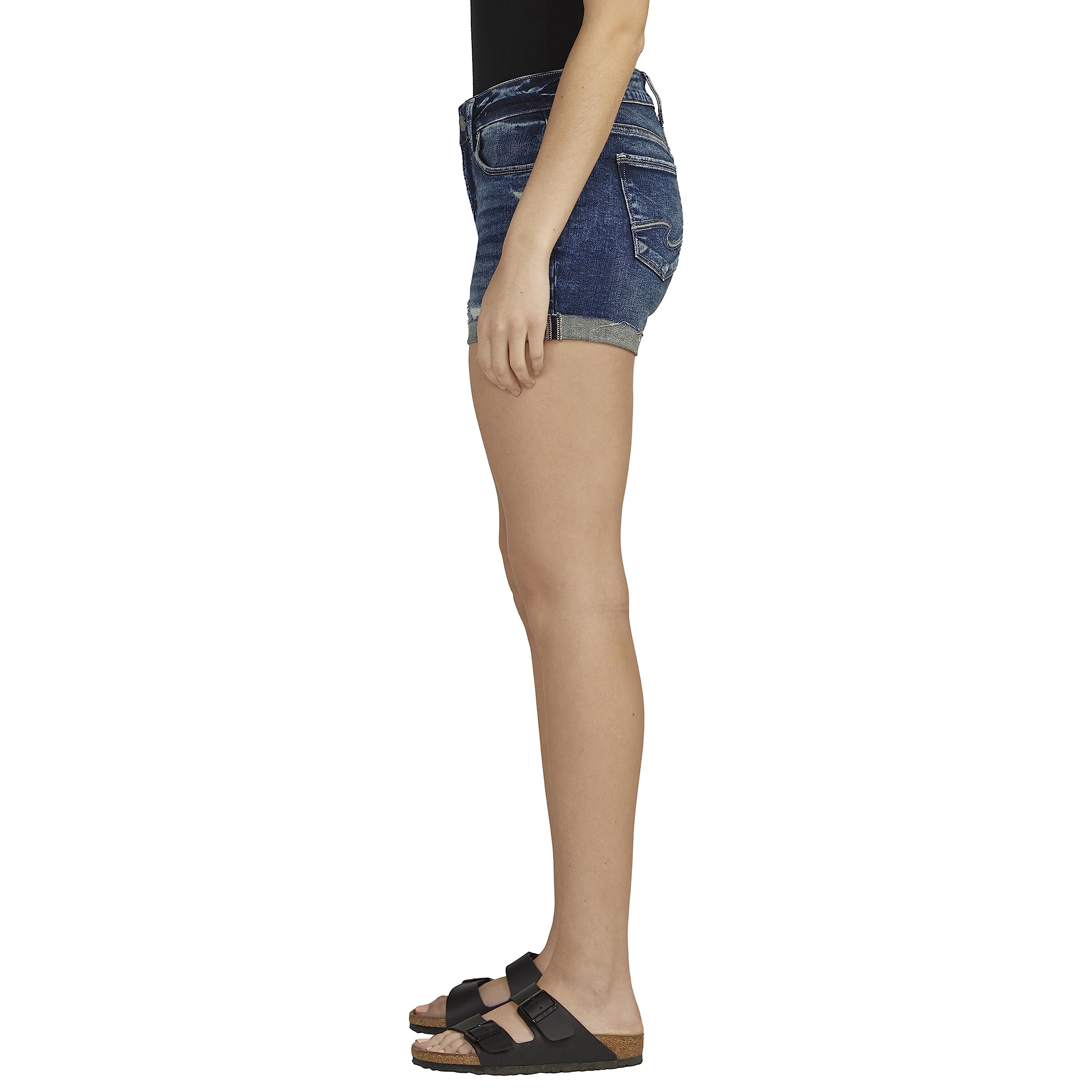 Silver Jeans Co. Women's Suki Mid Rise Curvy Fit Denim Shorts - Comfortable Stretch Jeans for Casual Wear & Summer Outfits