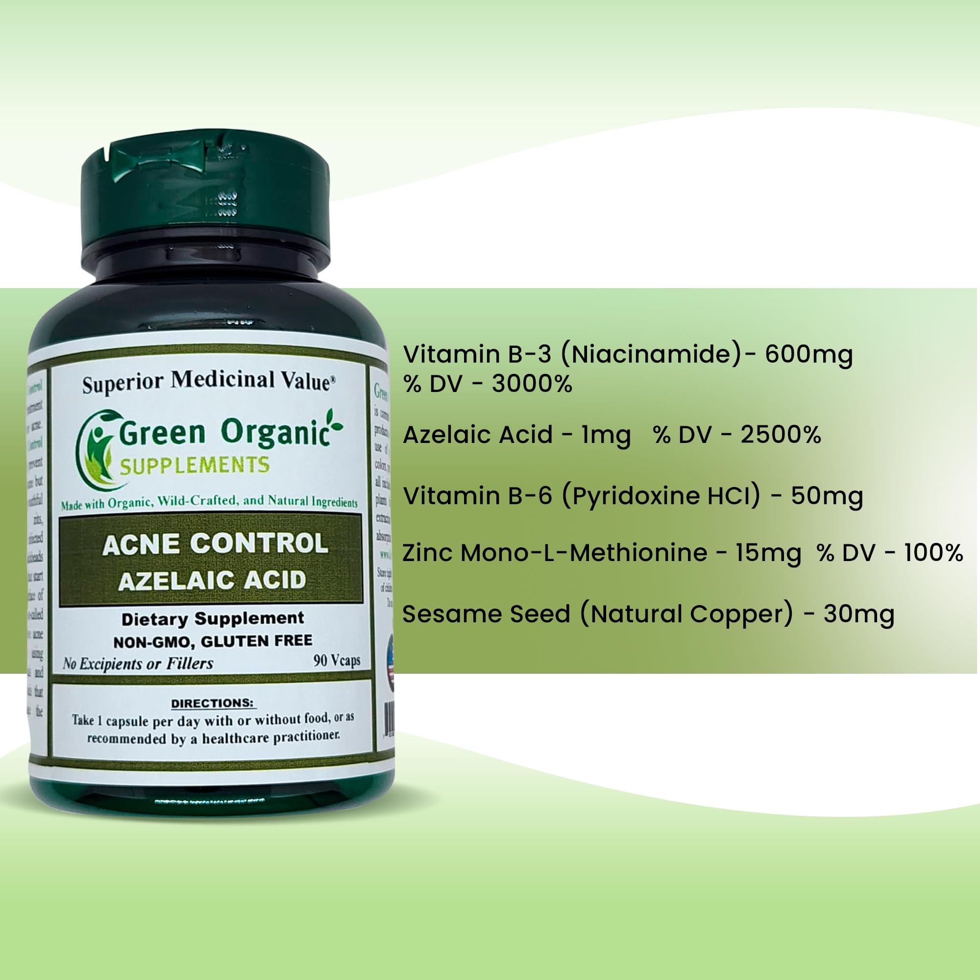 Azelaic Acid 90 VCaps for Acne Treatment - High Absorption, Non-GMO, Gluten-Free Supplement | Clear Skin Solution for Teens & Adults