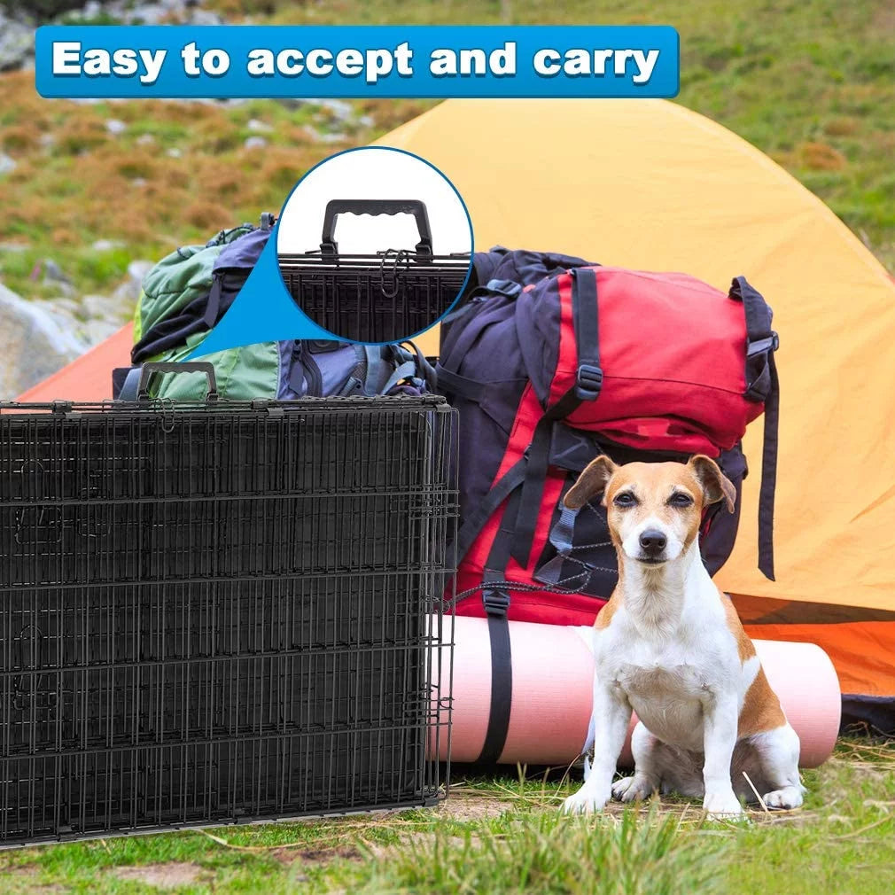 36 Inch Large Animal Pet Cage with Removable Plastic Tray & Carrying Handle - Durable Metal Dog/Cat Cage for Home, Travel & Vet Visits