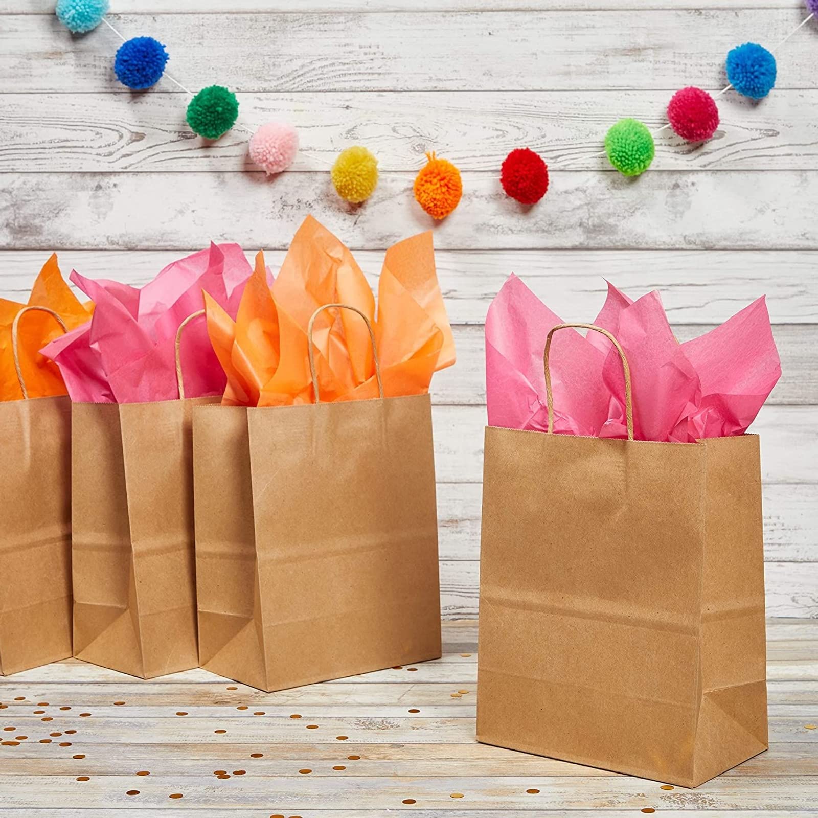 Juvale 24-Pack Medium Kraft Paper Gift Bags with Handles - Eco-Friendly Party Favor Bags for Birthdays, Weddings, Baby Showers & Retail Packaging - Perfect for Gifts, Shopping & Special Occasions