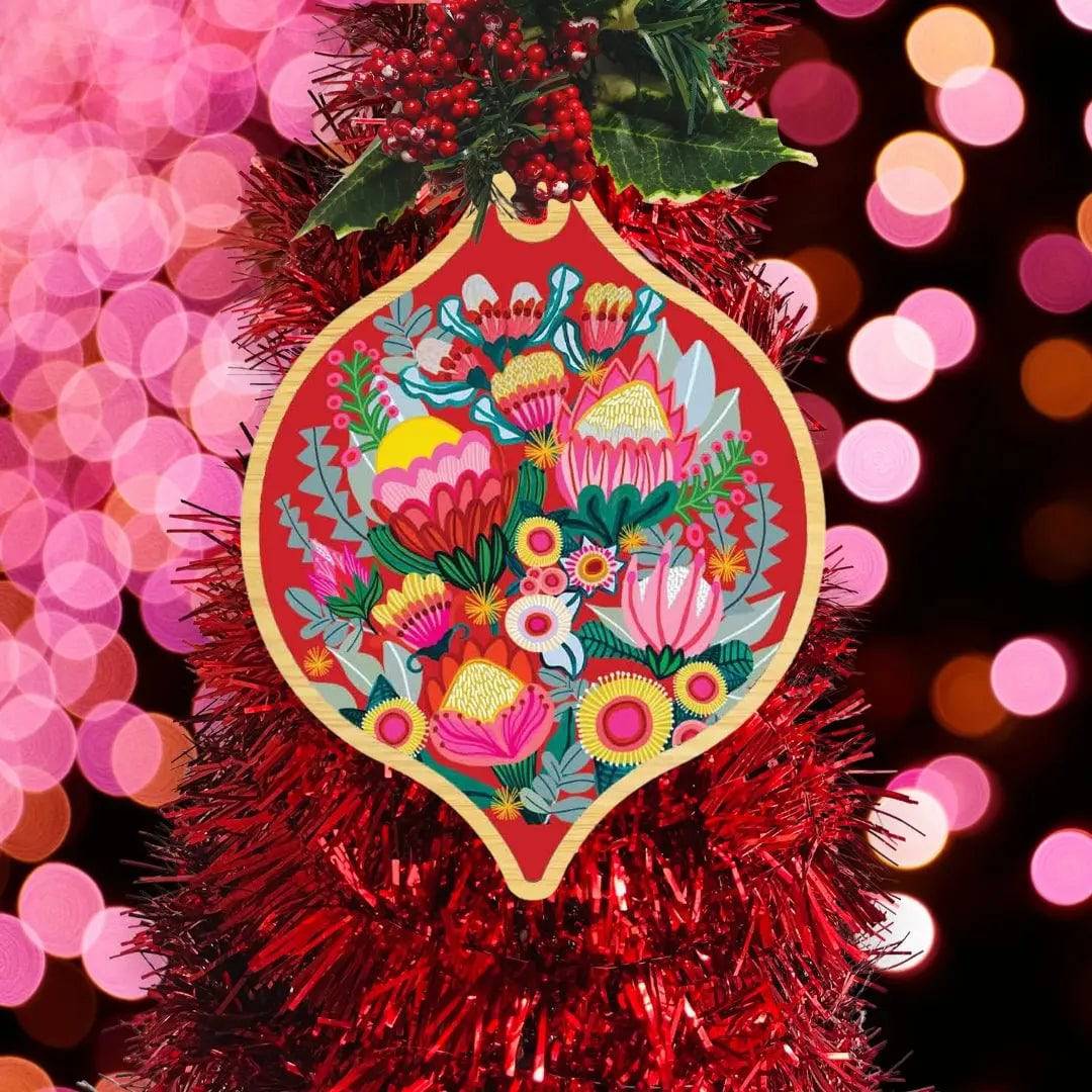 Handmade Australian Wooden Christmas Bauble - Flowers of Oz Ornament for Holiday Tree Decor, Gift & Festive Home Decoration | Perfect for Xmas, Parties & Winter Celebrations