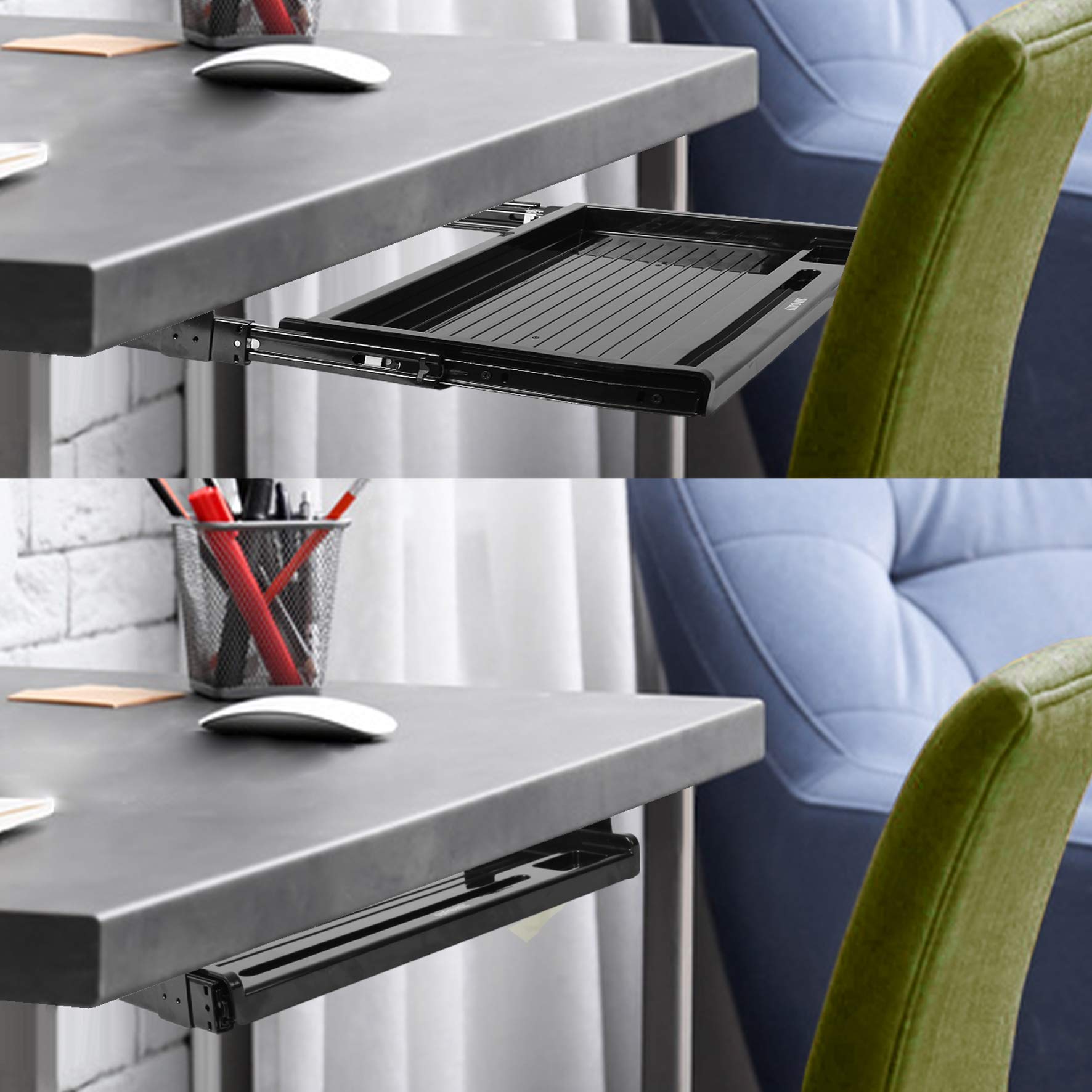 Duronic DKTSX2 Ergonomic Under Desk Keyboard Tray - Adjustable Pull-Out Drawer for Keyboard & Mouse, Improves Posture for Office & Home Workspace