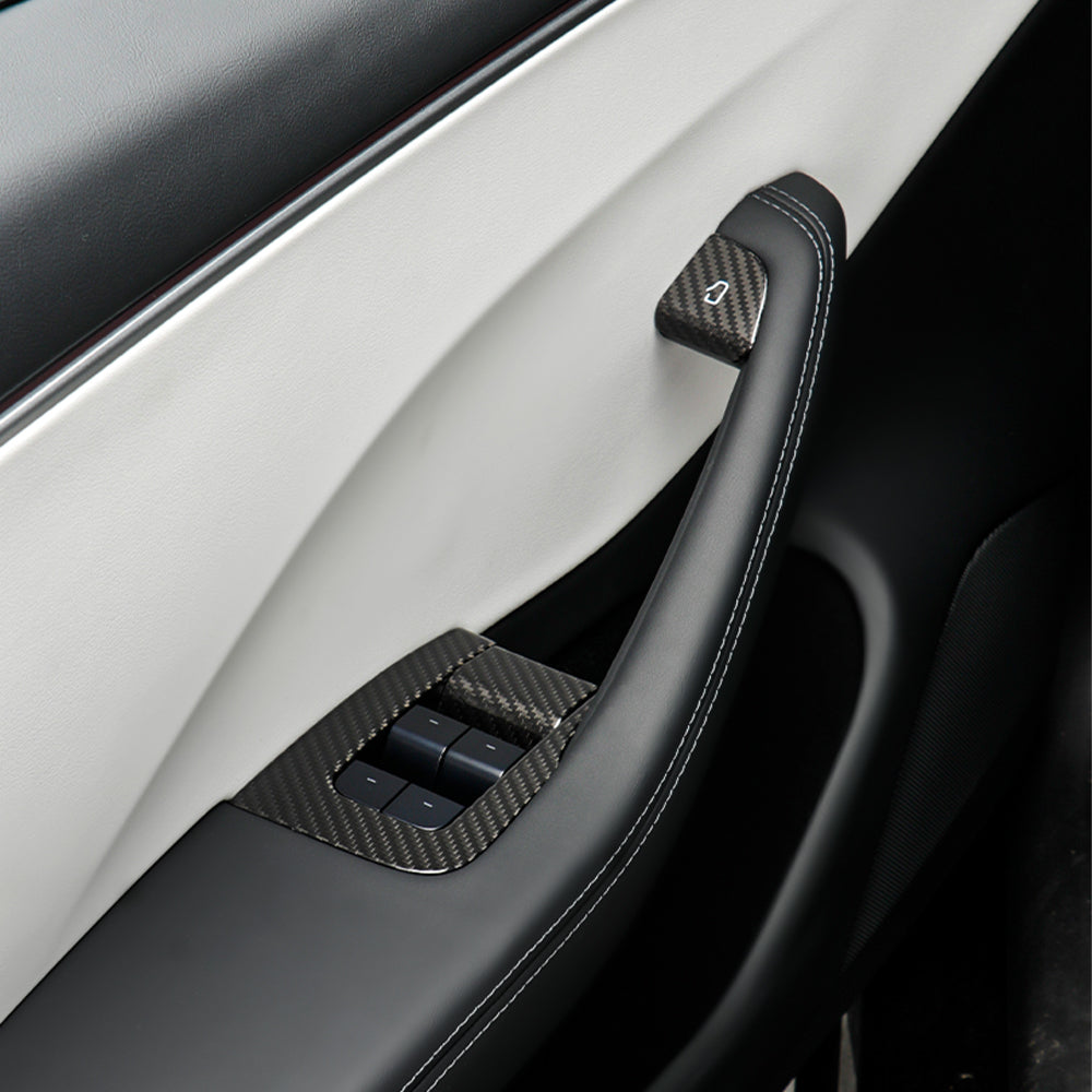 Premium Real Carbon Fiber Window Switch Trim Cover for Tesla Model 3 & Y | 2024+ Model 3 Highland (RHD/LHD Compatible) | Interior Upgrade & Luxury Car Accessory | Perfect for Car Enthusiasts & Tesla Owners