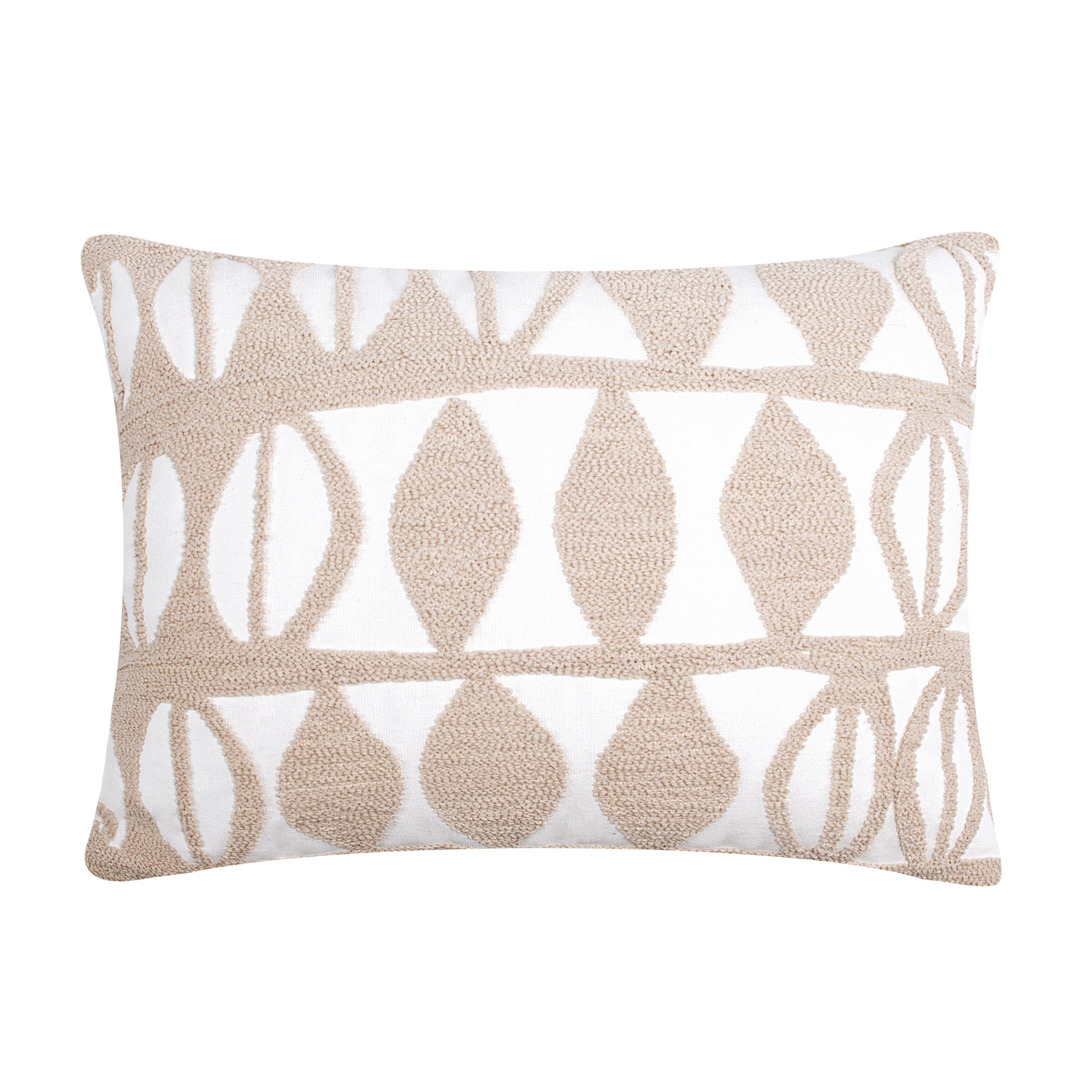 Pickford Beige Natural Crewel Geo Pillow - Handmade Embroidered Boho Throw Pillow Cover for Sofa, Bed, Couch - Home Decor & Living Room Accessories