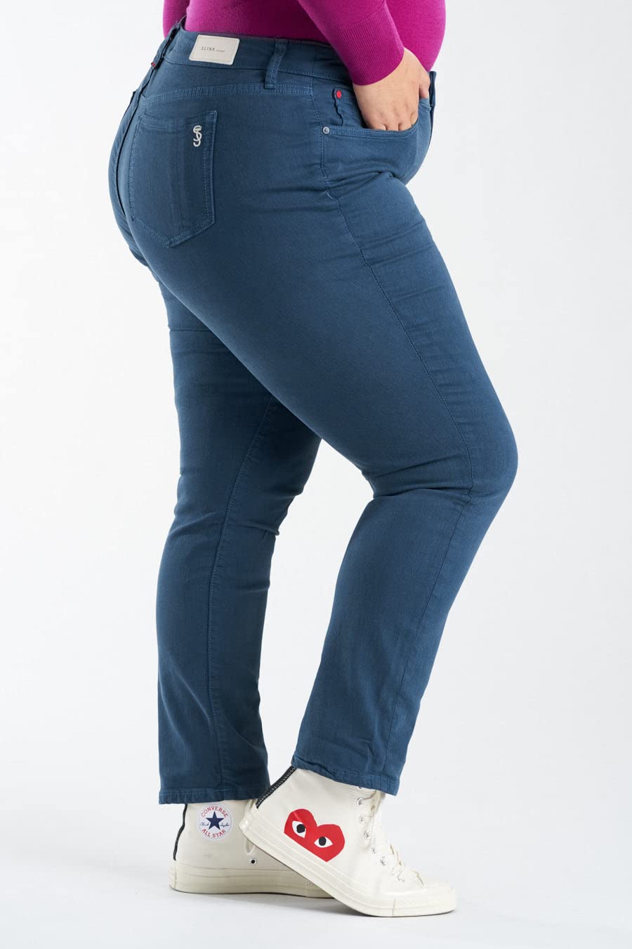 Slink Women's Plus Size Stretch Mid Rise Slim Jeans - Comfortable & Flattering Fit for Curvy Women | Perfect for Casual Wear, Office & Date Nights