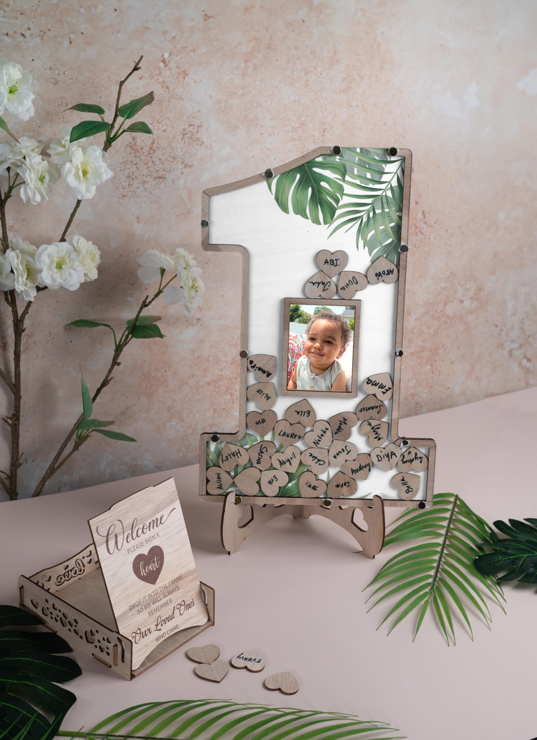 1st Birthday Decorations - Number One Shaped Photo Frame for Baby's First Birthday Party - White Keepsake Guest Book Alternative & Centerpiece - Perfect for Birthday Photo Displays, Nursery Decor, and Milestone Celebrations