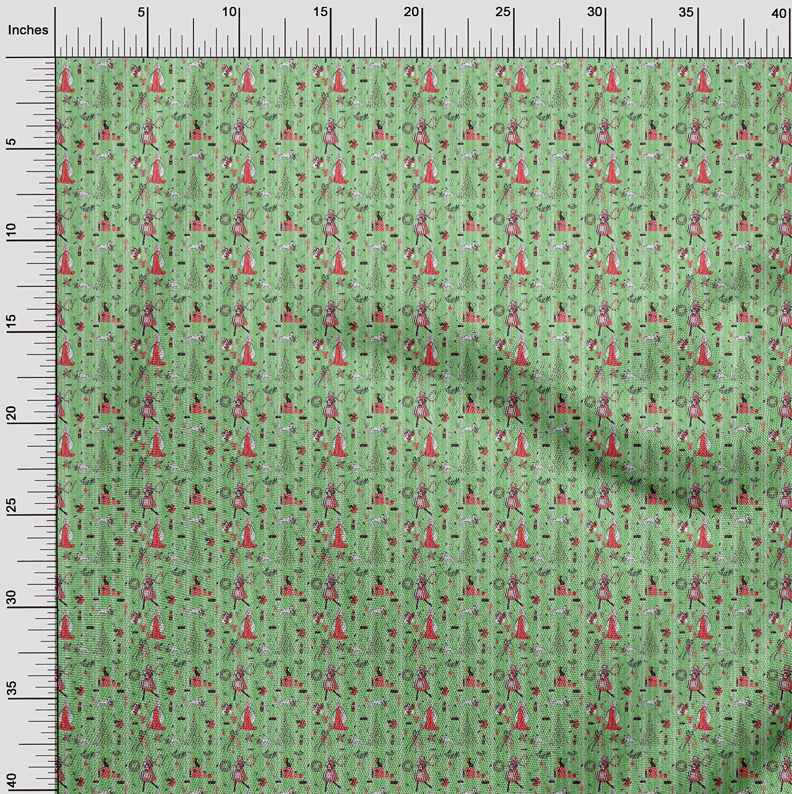 oneOone Rayon Green Printed Fabric by The Yard - 56 Inch Wide DIY Sewing Material for Christmas Clothing & Holiday Decorations | Perfect for Dresses, Scarves, and Home Crafts