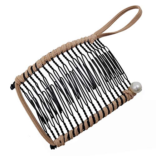 Vintage Double Clip Hair Accessory - 20 Teeth Stretchable Hair Comb Clips for Women & Girls (Coffee, One Size) - Perfect for Updos, Ponytails & Styling