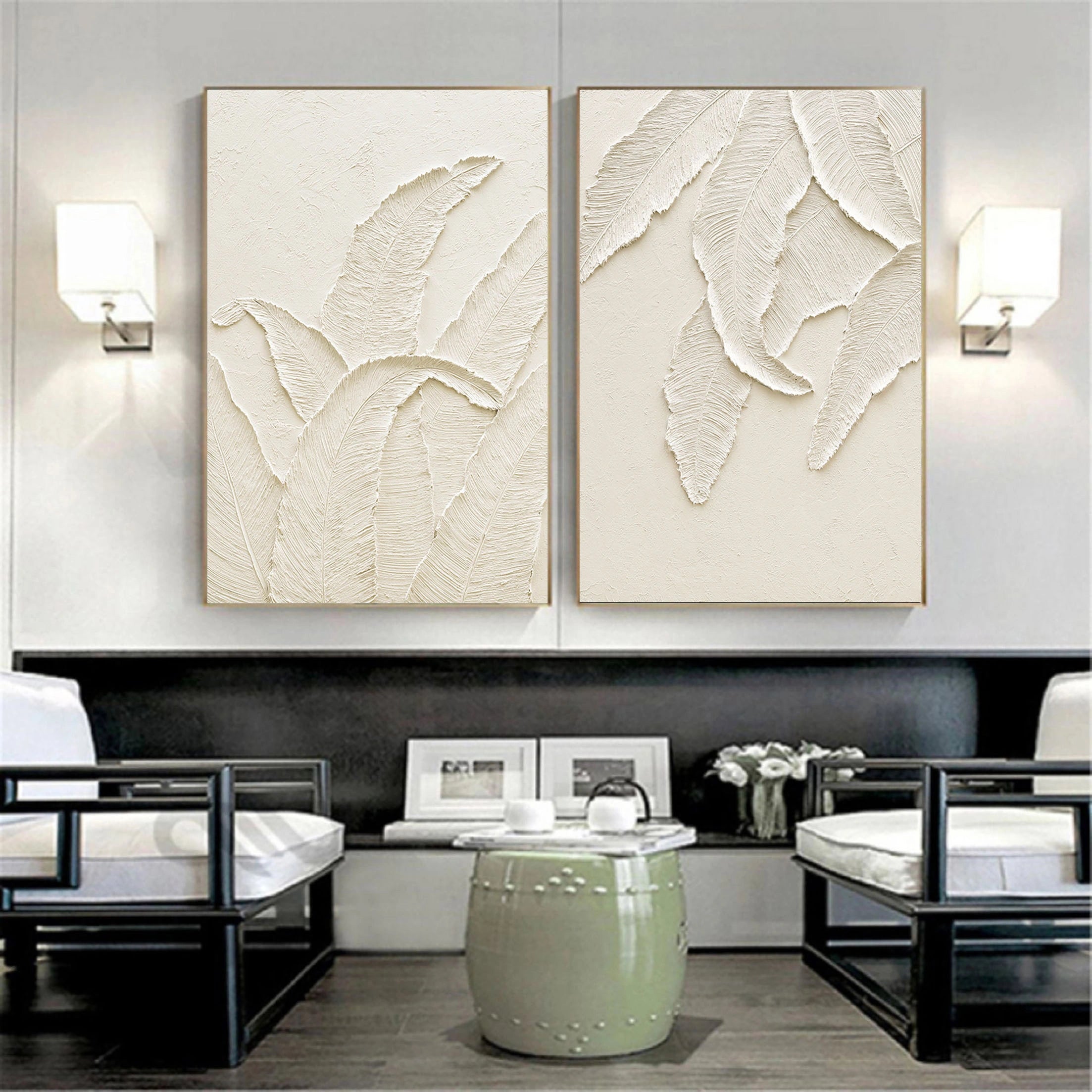 Minimalist Textured Plaster Art Paintings - Set of 2 Modern Wall Decor for Living Room & Bedroom | #MM059