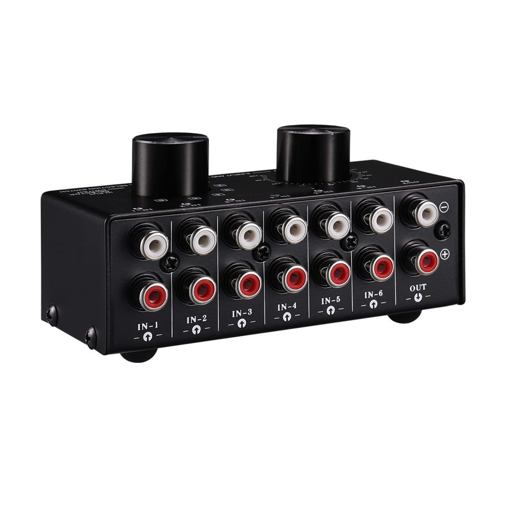 6 Input 1 Output Audio Switch Box - High-Quality Source Selector with Manual Adjustment & Volume Control for Home Theater, Studio, and AV Systems