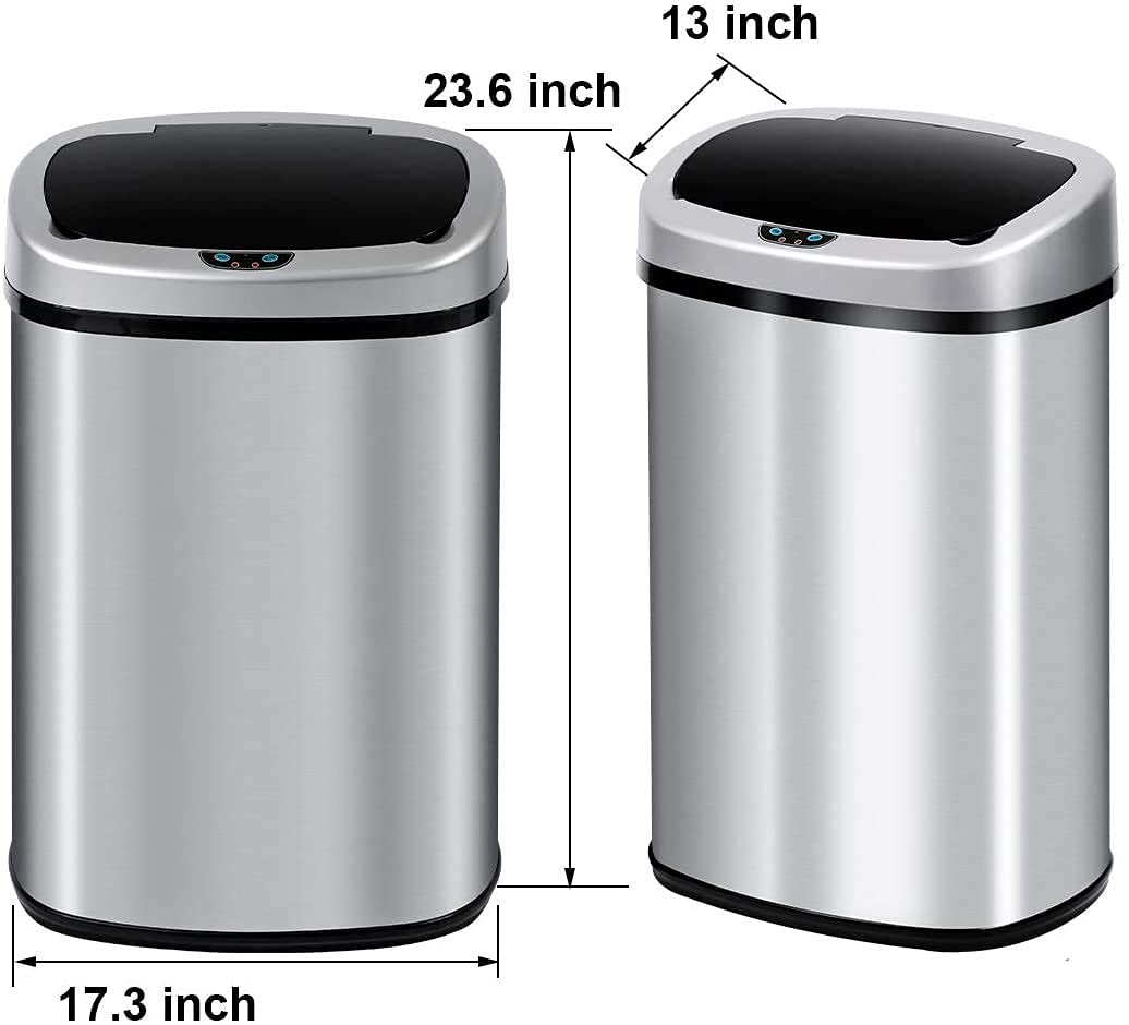 13 Gallon Automatic Stainless Steel Trash Can with Motion Sensor - Touch-Free Kitchen Garbage Bin with Lid for Home, Office, Living Room & Bedroom - Ideal for Hands-Free Waste Disposal & Hygienic Spaces