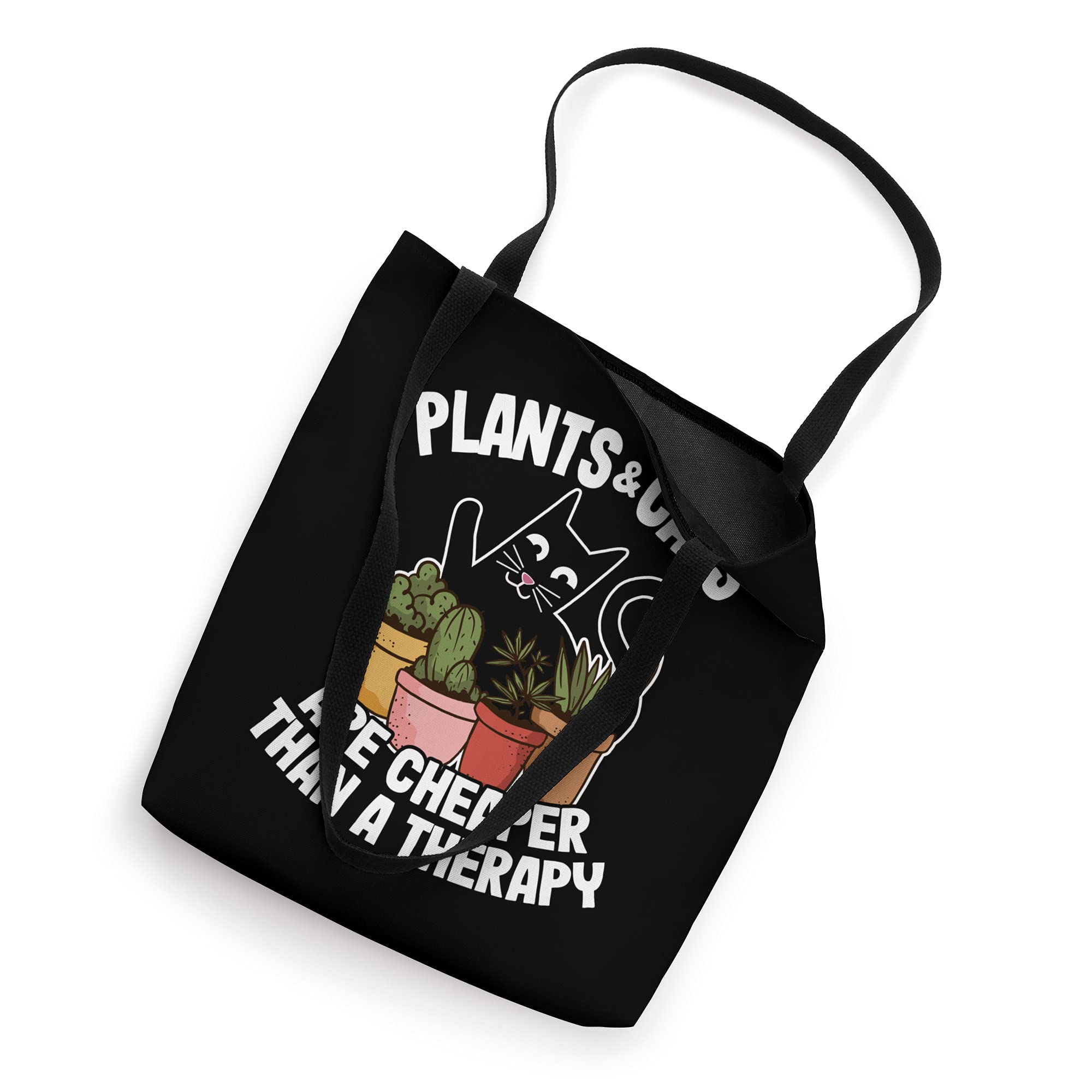 Plants & Cats Are Cheaper Than Therapy - Funny Garden Plant Daddy Tote Bag for Women & Men - Perfect for Grocery Shopping, Farmers Market & Cat Lovers
