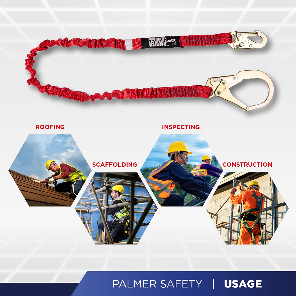 Palmer Safety Fall Protection Harness Kit - Construction Safety Harness with Adjustable Lanyard & D-Ring Extender | OSHA Compliant Full Body Harness for Roofing, Window Cleaning & Industrial Work